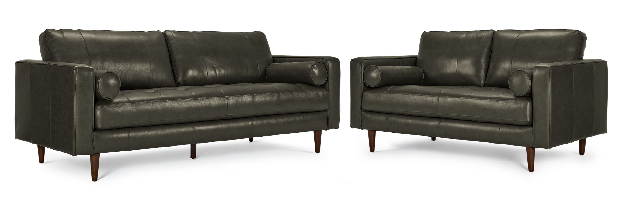 Premium Bari Leather Sofa and Loveseat Set in Charcoal Gray - Modern Living Room Furniture for Home & Office Comfort