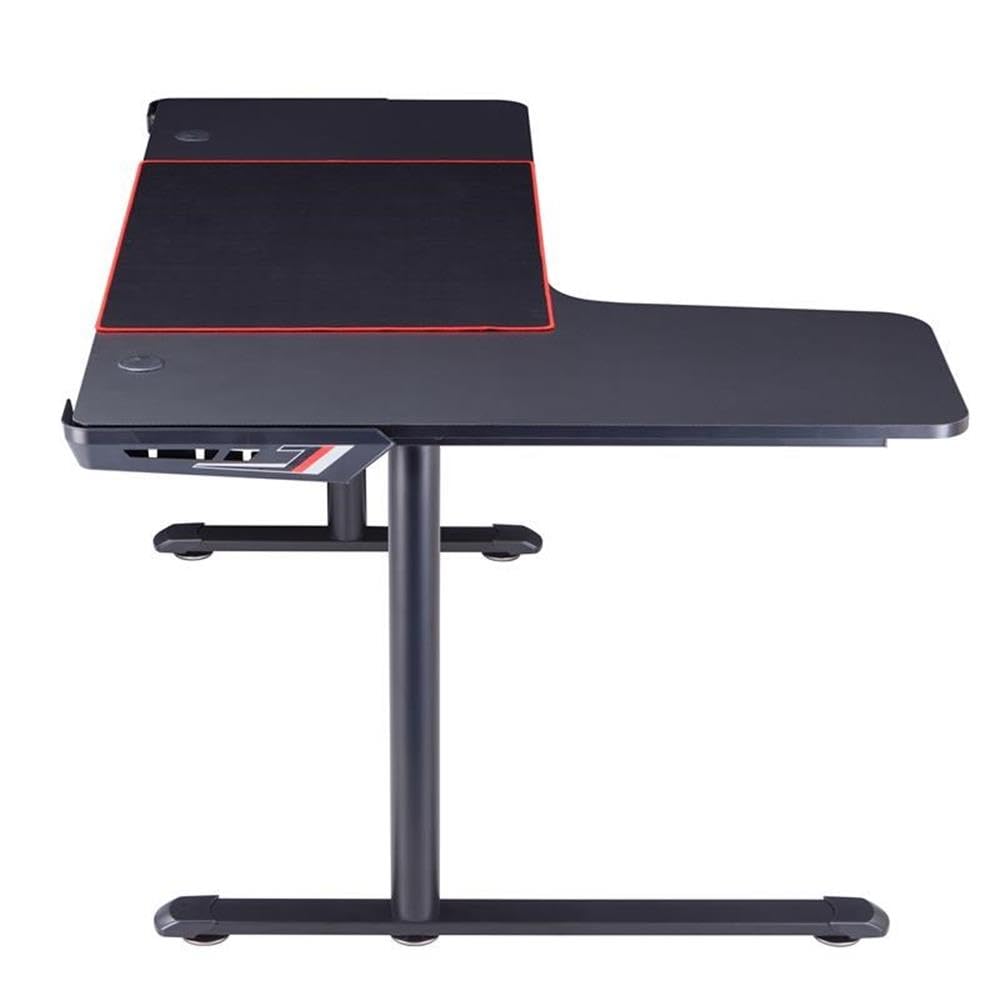 Furniture of America Valay Modern Metal Gaming Desk with Built-in Power Outlets - Black | Ergonomic Home Office & Gaming Setup