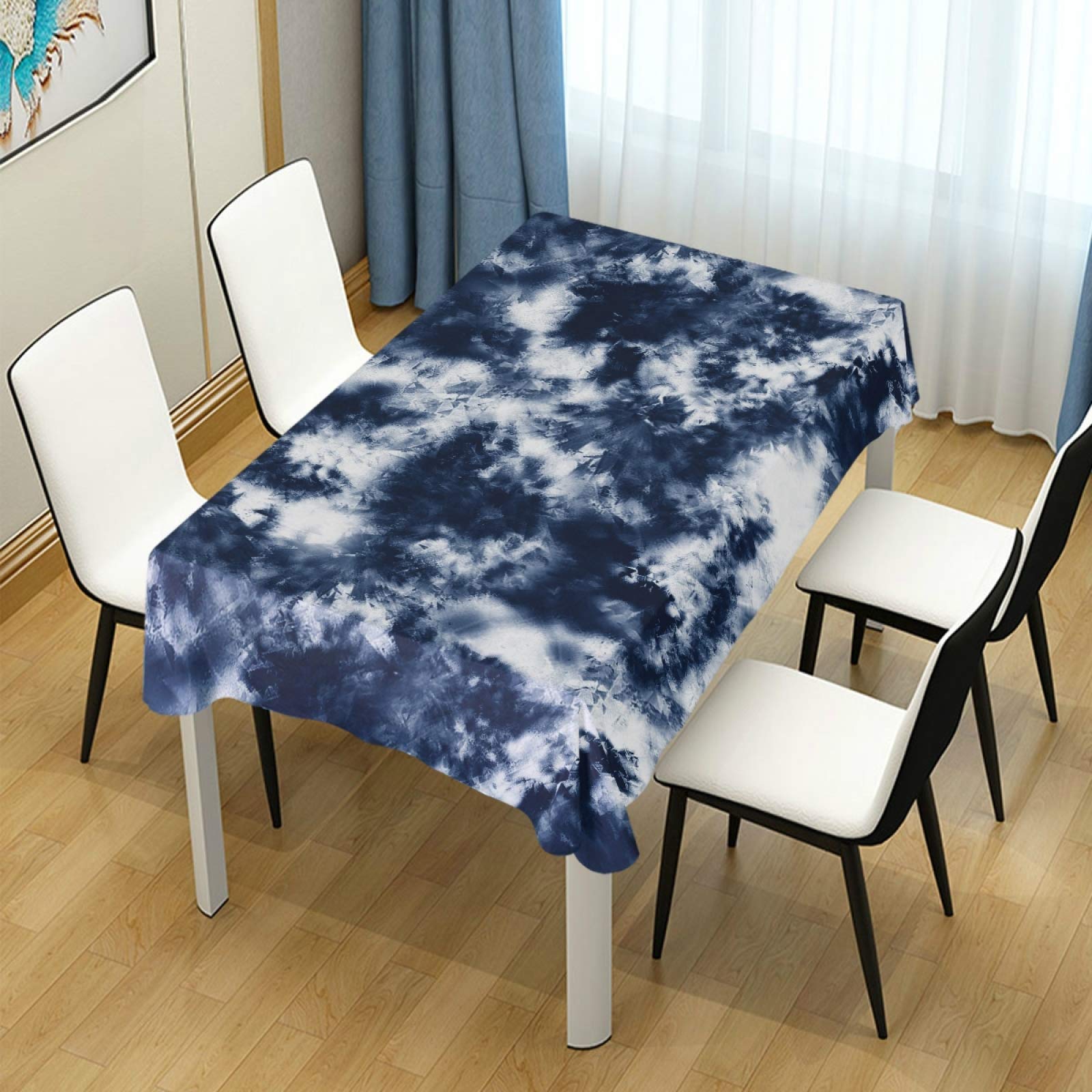 ALAZA Shibori Tie Dye Batik Navy Blue Square Tablecloth 60x60 Inch - Wrinkle Resistant Dining Table Cover for Kitchen, Parties & Home Decor | Perfect for Indoor/Outdoor Gatherings, Dinner Parties & Special Events