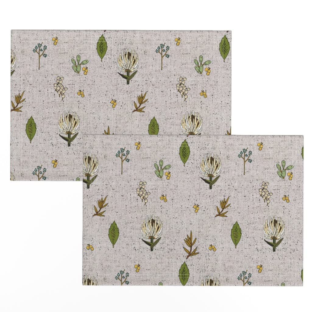 Premium Linen Cotton Canvas Placemats Set of 2 - French Botanical Protea Floral Boho Table Mats for Dining, Kitchen, and Outdoor Picnics | Washable & Durable Home Decor by Spoonflower
