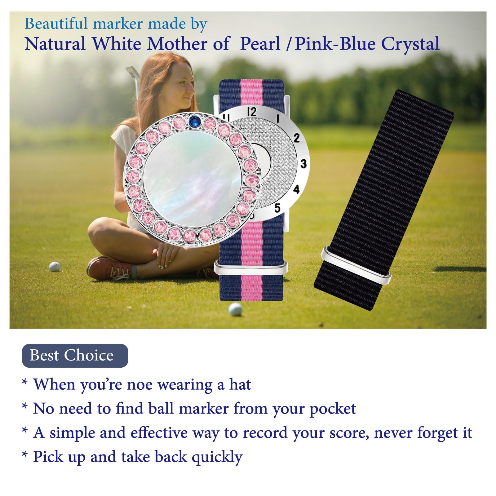 Pearl Crystal Golf Ball Marker with Stroke Counter Bracelet - Stylish Golf Accessories & Gifts for Women - Perfect for Tracking Scores on the Course & Golf Tournaments