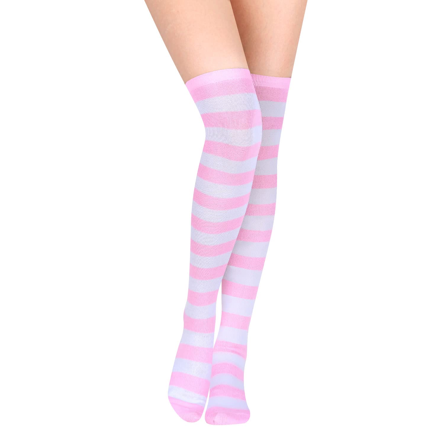 Benefeet Women's Funny Pink Striped Thigh High Socks - Cute Knee-High Striped Socks for Teen Girls - Colorful Long Tube Socks for Cosplay, Costume Parties & Fashion Outfits