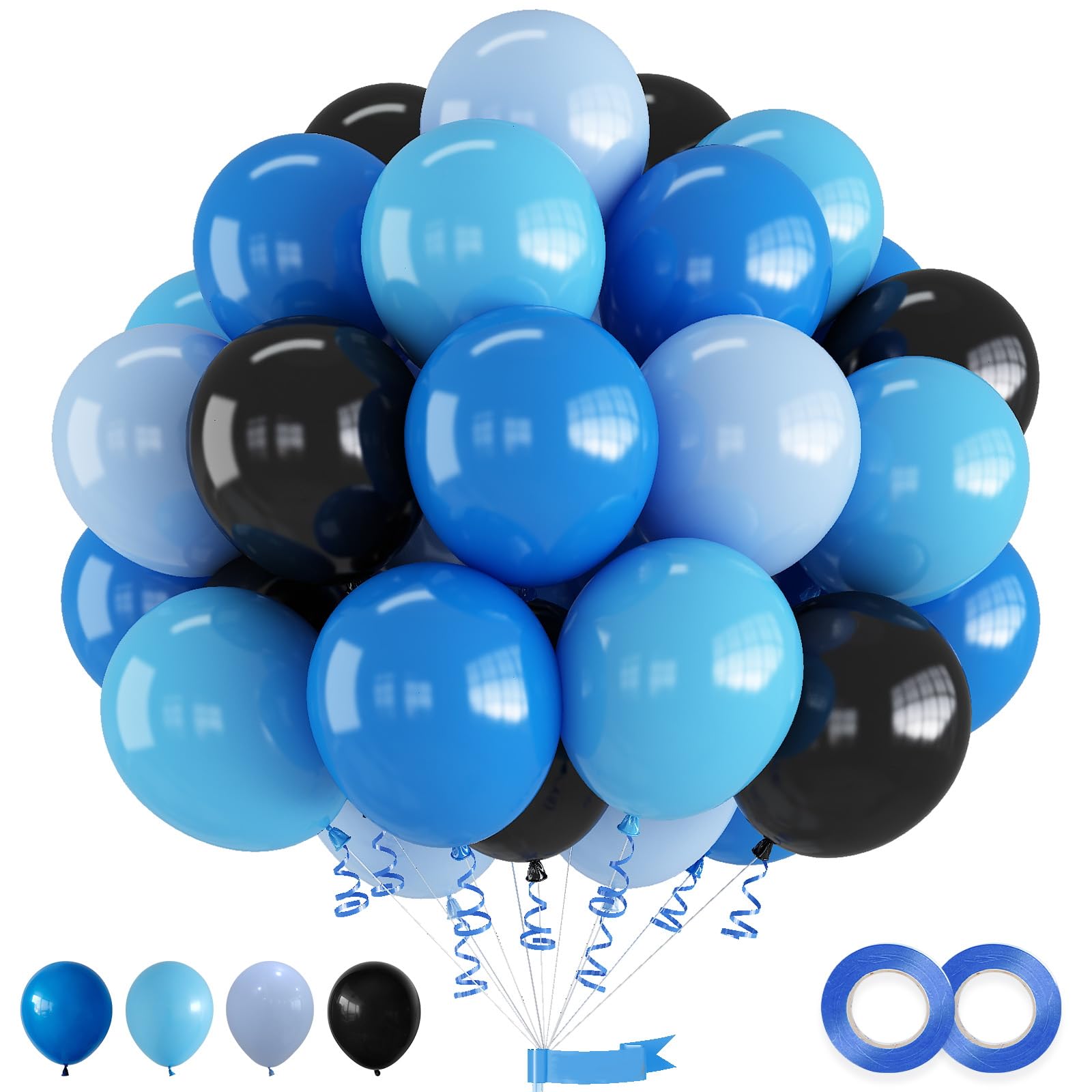 60 Pcs Blue and Black Balloons Set - 12 Inch Baby Blue & Dark Blue Gamer Balloons for Video Game Party Decorations, Kids Birthday Party Supplies, Baby Shower & Gender Reveal Decor