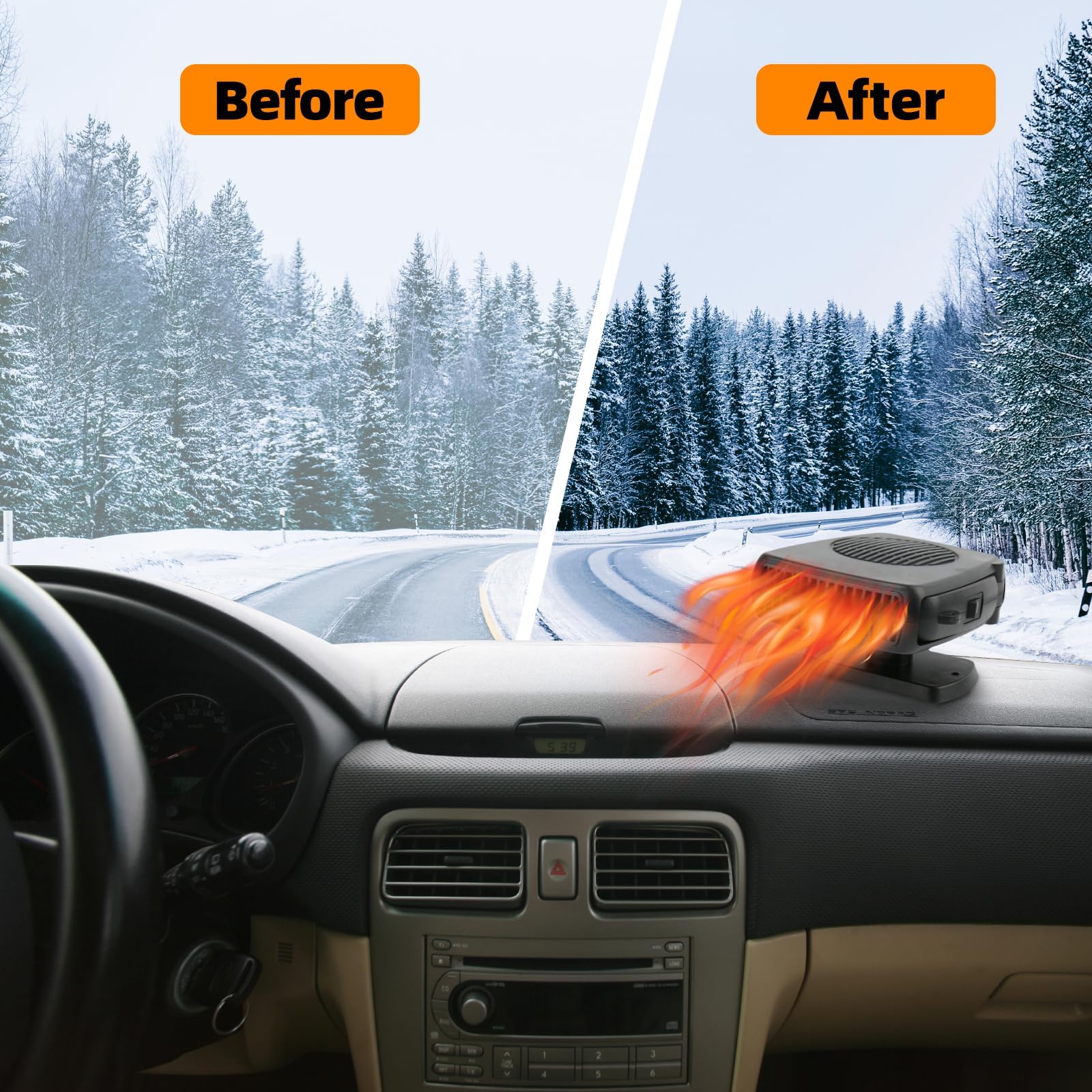 2025 Upgraded 12V 150W Portable Car Heater - Fast Heating 2-in-1 Vehicle Heater with Cigarette Lighter Plug | Defrost Windows & Warm Cabin in Winter | Essential Car Accessory for Road Trips and Cold Weather Driving