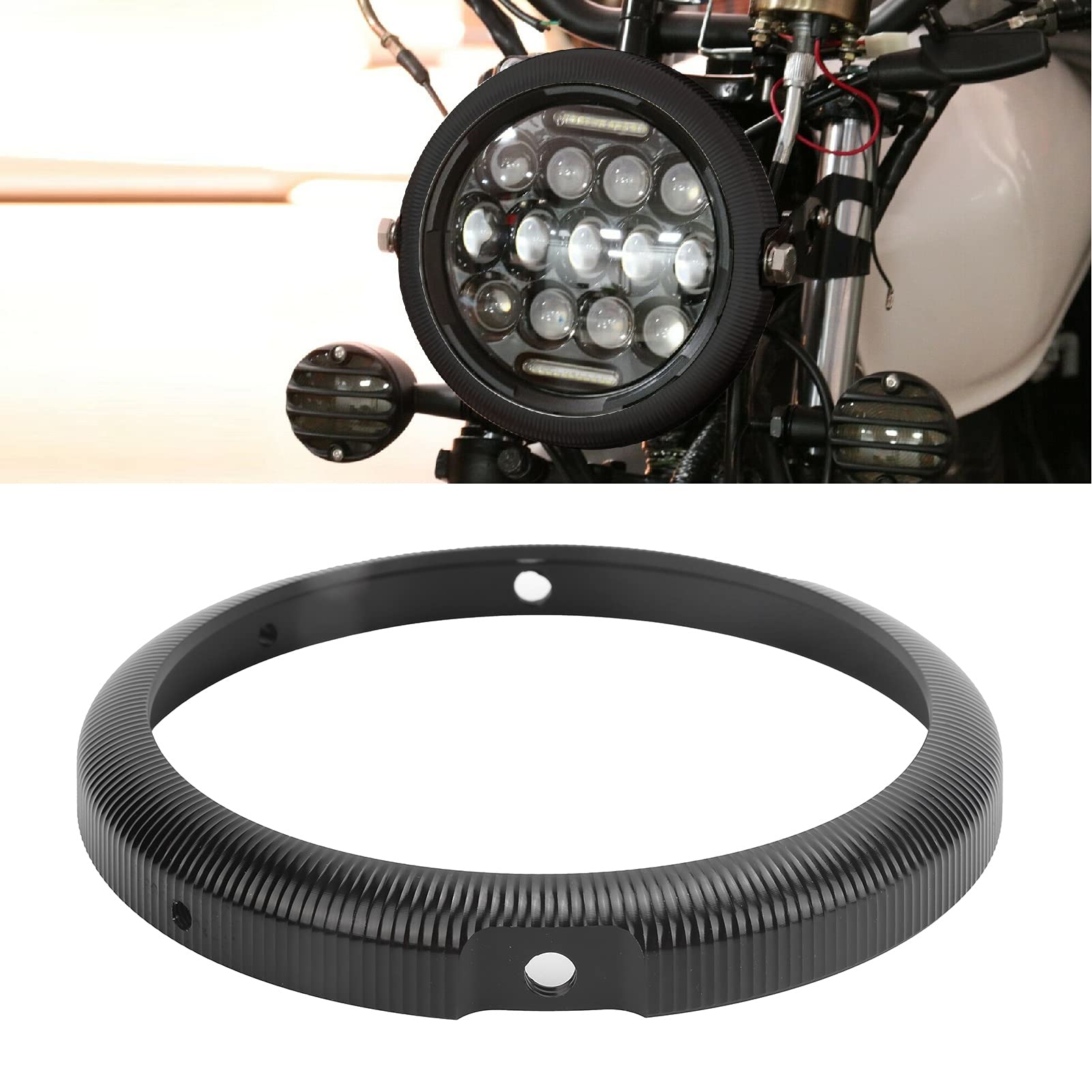 7in CNC Aluminum Alloy Motorcycle Headlight Trim Ring - Durable Headlamp Guard Visor Cover for Harley, Honda, Yamaha - Perfect for Night Riding & Off-Road Adventure Accessories