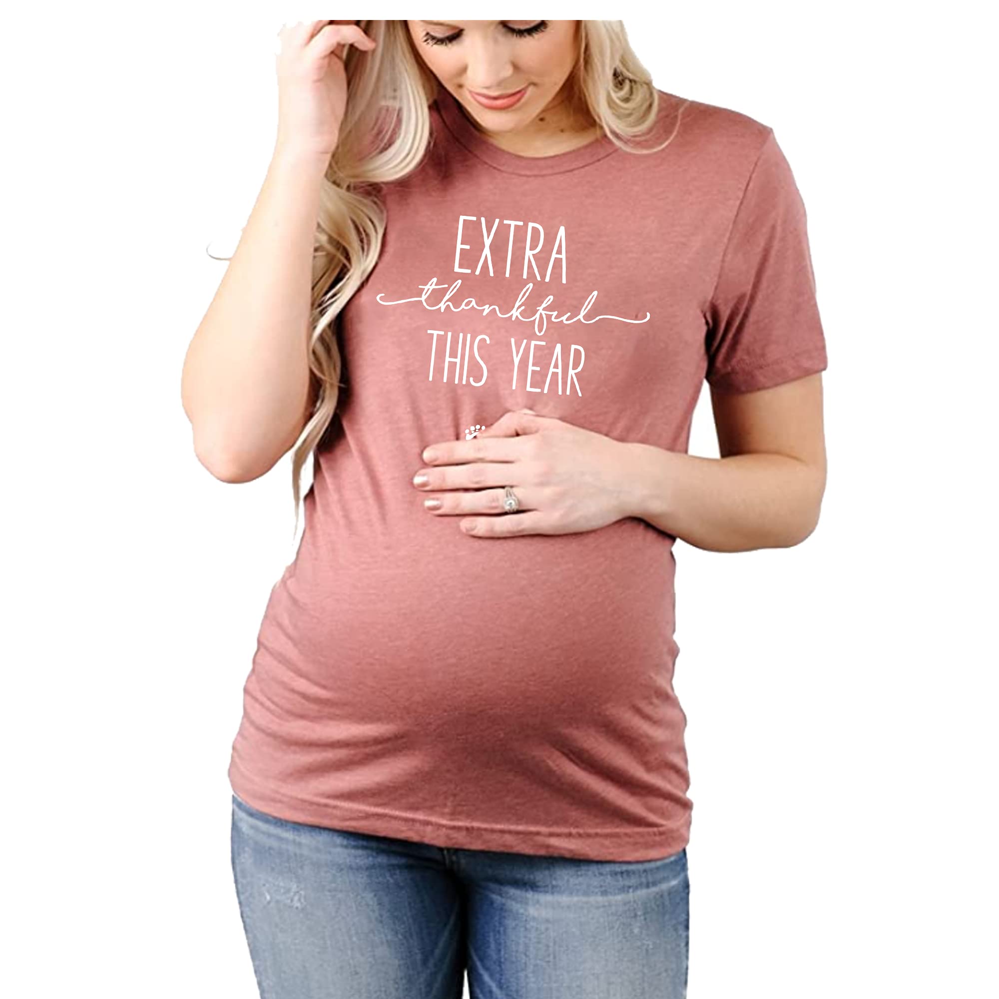 Retro 'Extra Thankful This Year' Thanksgiving Maternity T-Shirt - Cute Pregnancy Announcement Shirt for Holiday Photos & Family Gatherings