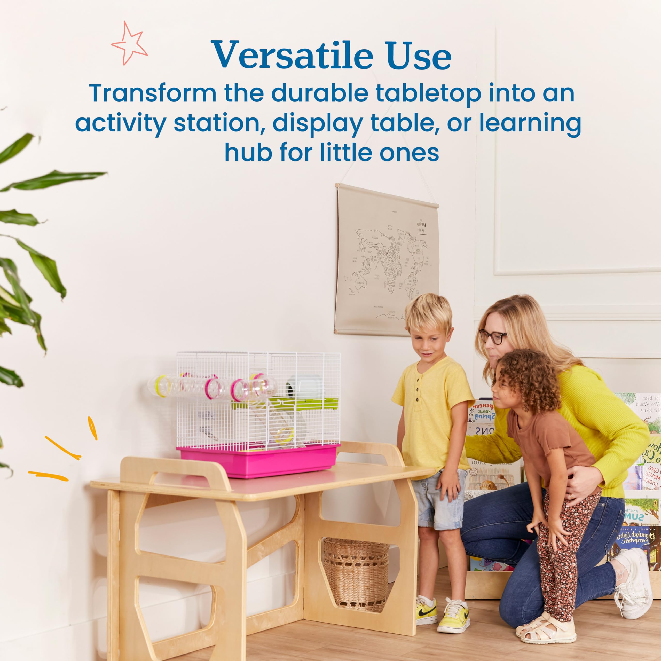 ECR4Kids StudyStation Desk - Natural Wood Kids Study Desk with Storage Shelf, Perfect for Homeschooling & Remote Learning - Durable Children's Furniture for Bedroom or Classroom