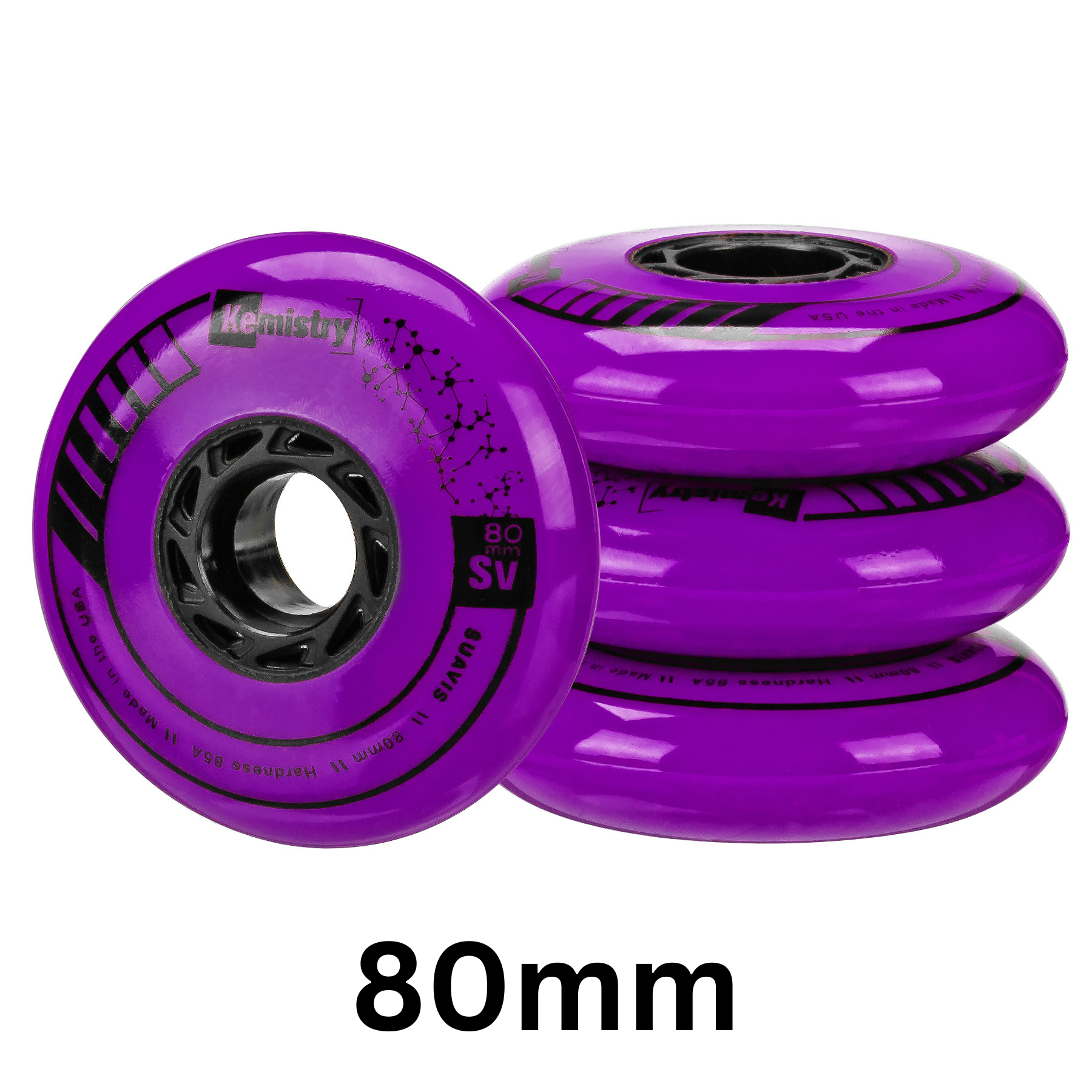 Kemistry Suavis Inline Skating Wheels - High Performance 80mm 85A Urethane Wheels for Aggressive & Recreational Skating - Perfect for Skate Parks, Rinks & Outdoor Rollerblading