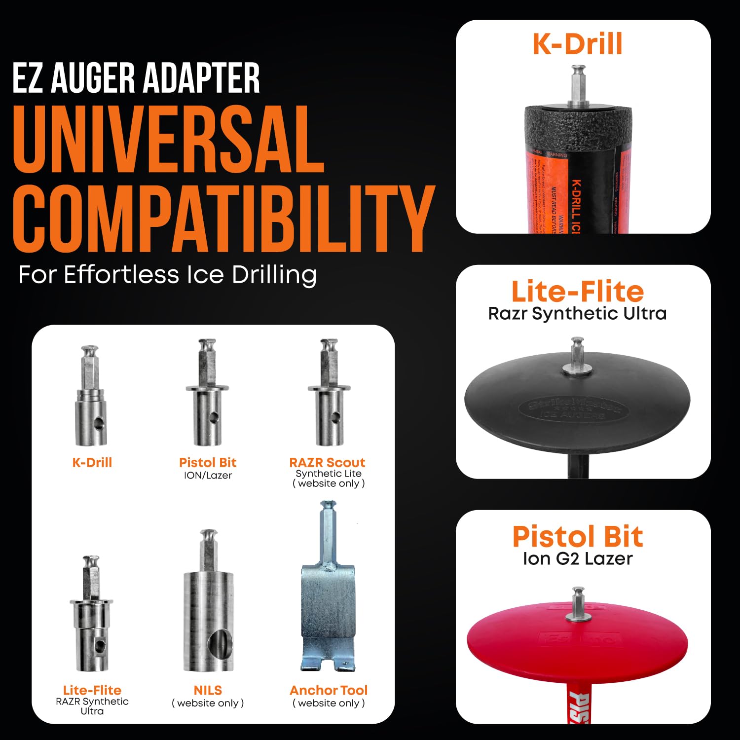 EZ Ice Auger Drill Adapter - Quick Connect for Pistol Bit, K-Drill & Lite-Flite - Electric Drill Auger Attachment for Ice Fishing - Compatible with Cordless Drills - Perfect for Winter Ice Fishing & DIY Projects