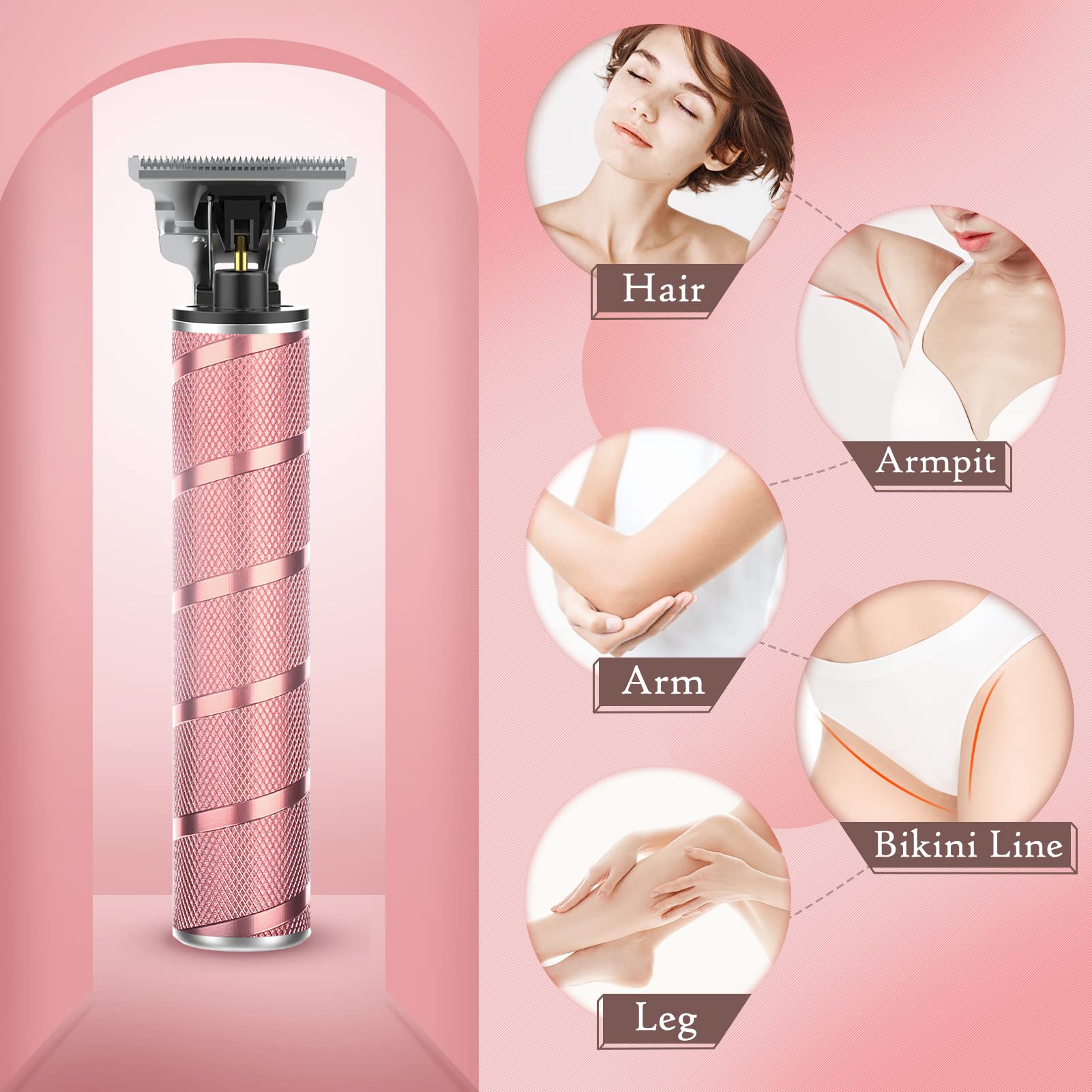 Ufree Women's Hair Trimmer & Bikini Shaver - Waterproof Electric Razor for Body Grooming, Hair Clippers & Trimming Kit with Rose Gold Finish | Perfect for Travel, Home Use & Gifts for Her