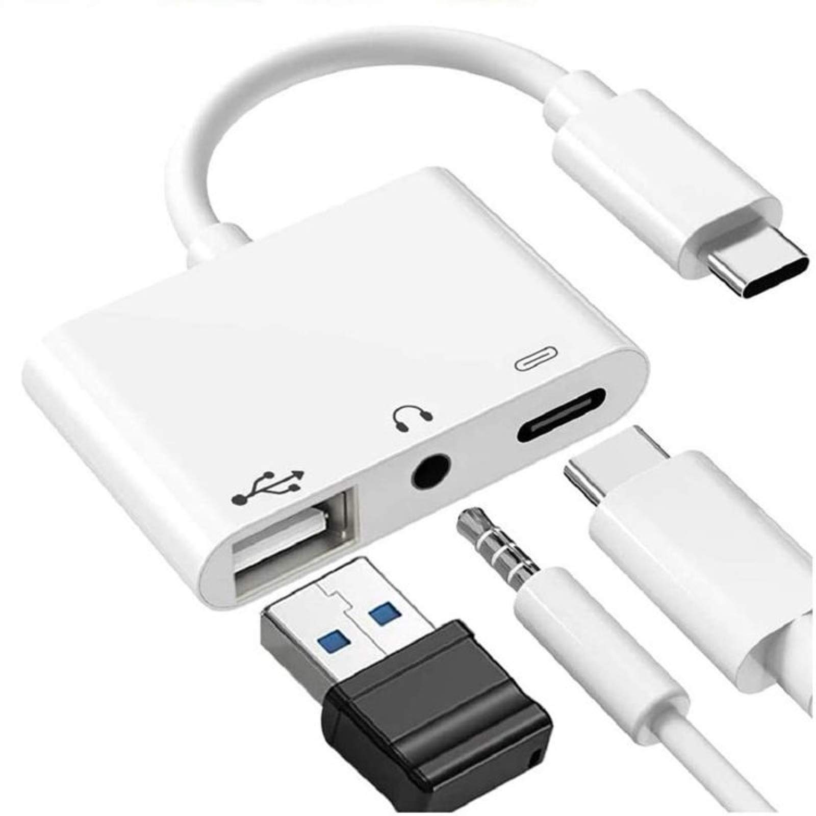 LUNCA 3-in-1 USB-C OTG Adapter with 3.5mm Headphone Jack - Compatible with iPad Pro & Type-C Phones - Fast Data Transfer & Charging - Perfect for Travel, Work & Entertainment