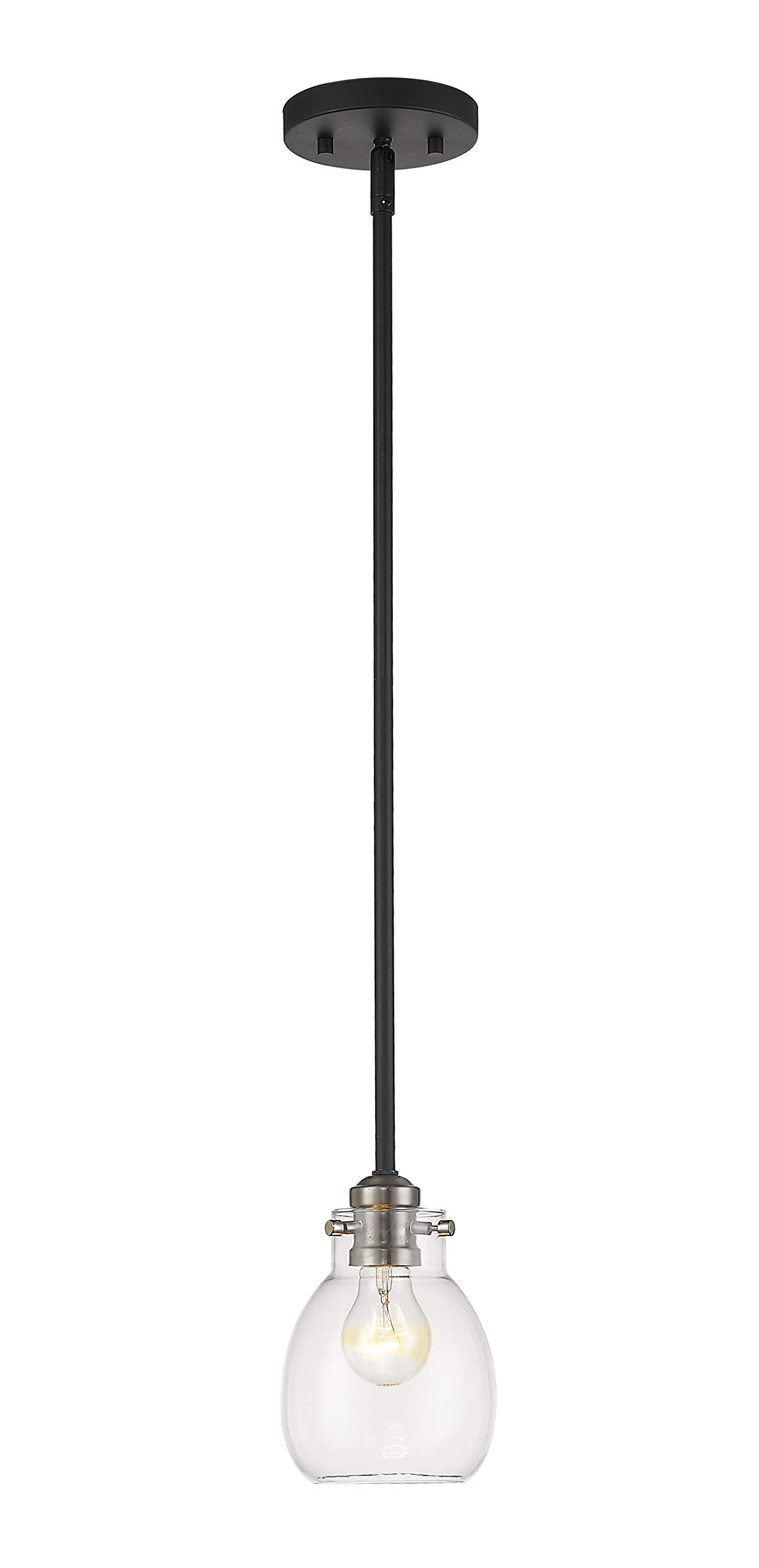 Kraken 1 Light Mini Pendant Light Fixture - Matte Black & Brushed Nickel Finish - Perfect for Kitchen Island, Dining Room, or Entryway Lighting