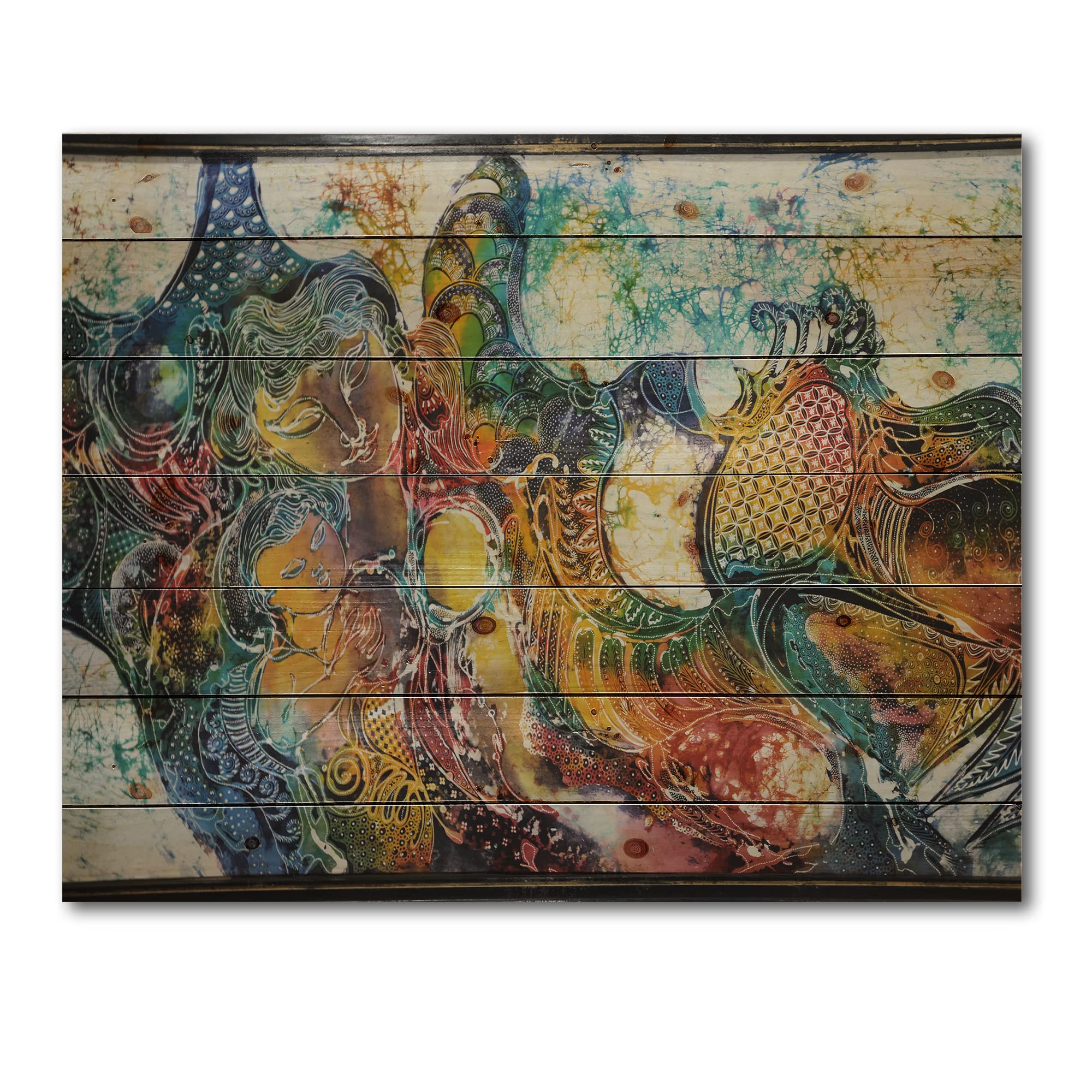 Modern & Contemporary Batik Wood Wall Art - Blue Abstract Wood Panel Decor Printed on Natural Pine - Perfect for Nursery, Living Room & Bedroom Wall Decor