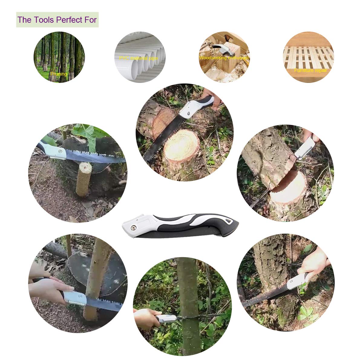 Portable Folding Hand Saw for Camping, Hiking & Gardening - 15.75 Inch Pruning Saw for Branches & Wood Cutting - Perfect for Outdoor Adventures & Yard Work