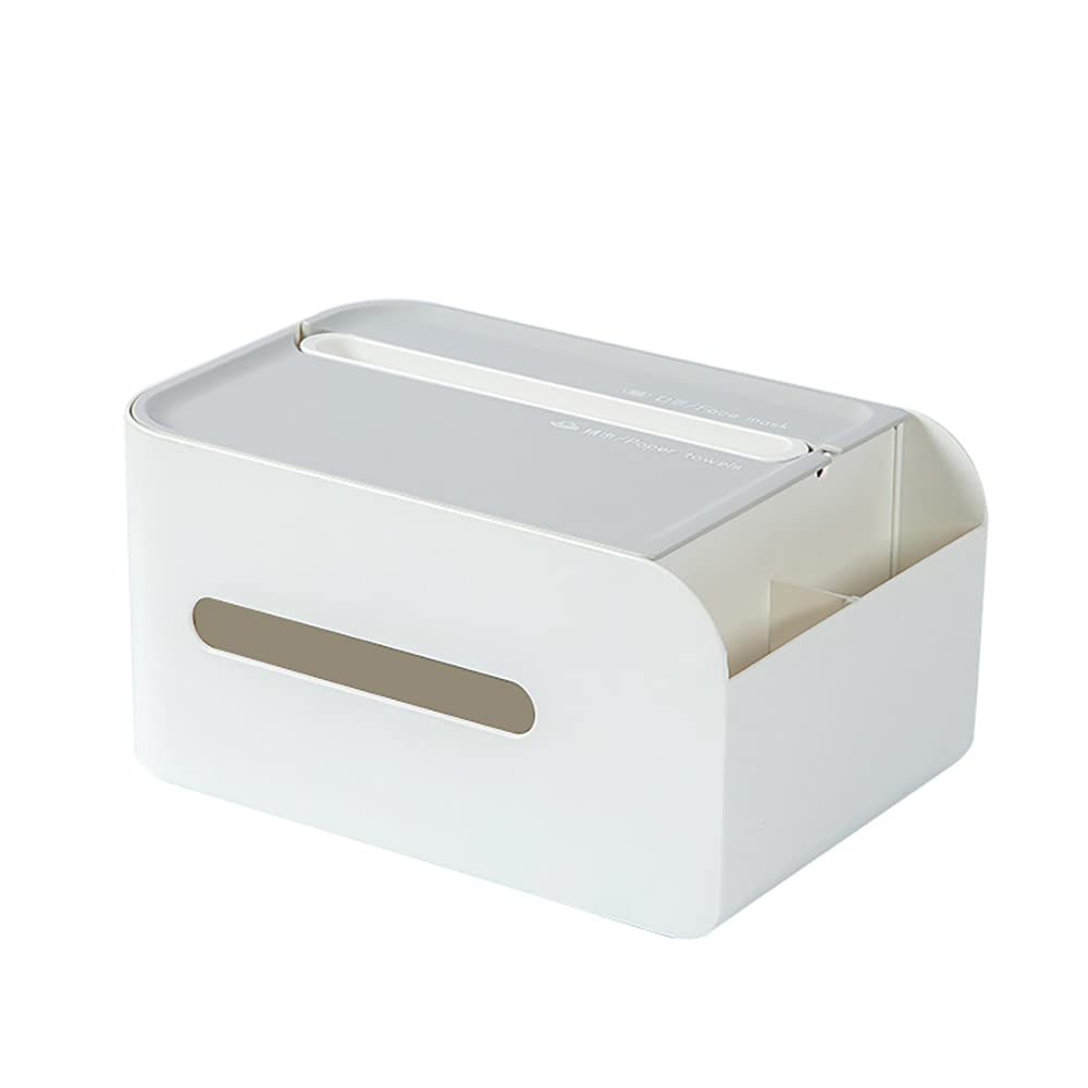 Multi-Function ABS Tissue Box Cover Holder with Storage Organizer - White | Napkin & Tissue Box Caddy for Bathroom, Bedroom, Office & Living Room | Keeps Tissues Handy While Organizing Essentials