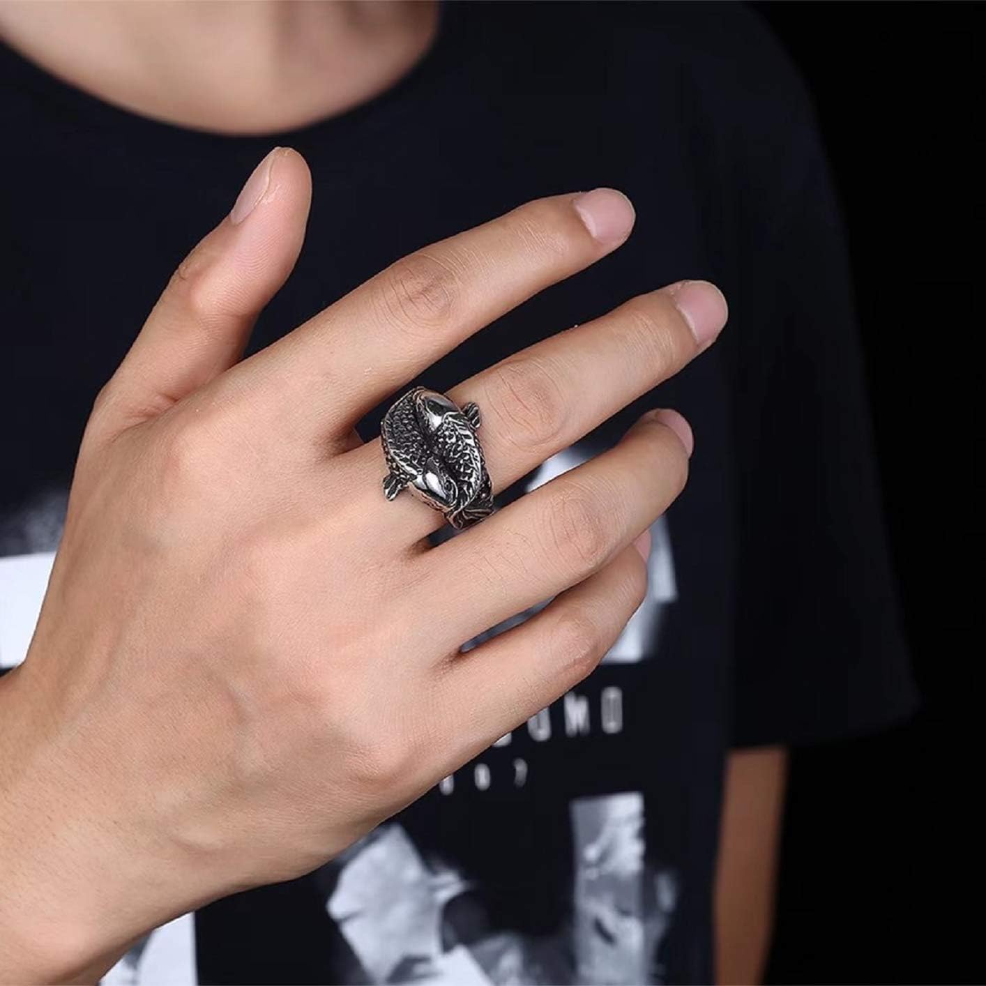 Viking Koi Fish Ring for Men - Norse Viking Koi Carp Totem Amulet Ring, Hip Hop Biker Jewelry, Punk Animal Fish Ring - Perfect for Viking Lovers, Bikers, and Punk Fashion Enthusiasts