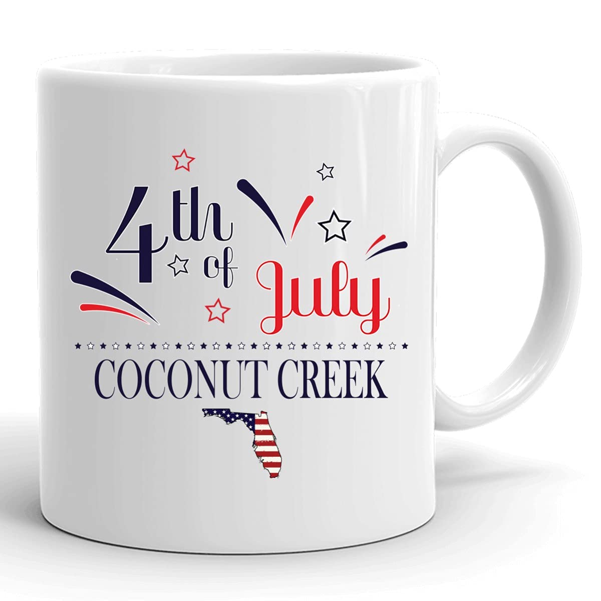 Custom 11oz Personalized Coffee Mug with USA Flag - Happy 4th of July Gift for Independence Day - Coconut Creek Florida State Design - Perfect for Home, Office & Patriotic Celebrations