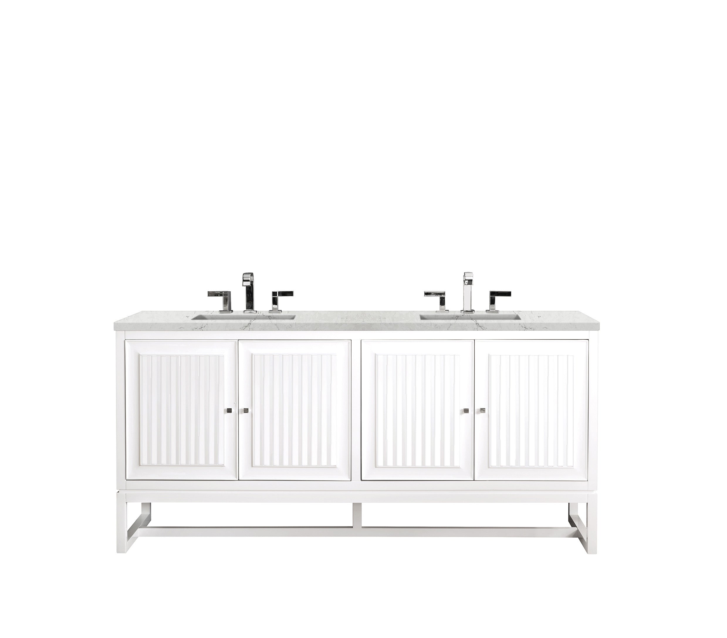 Athens 72 Inch Double Vanity Cabinet with 3CM Eternal Jasmine Pearl Quartz Top - Glossy White Bathroom Vanity for Master Bath & Guest Bathroom Renovation