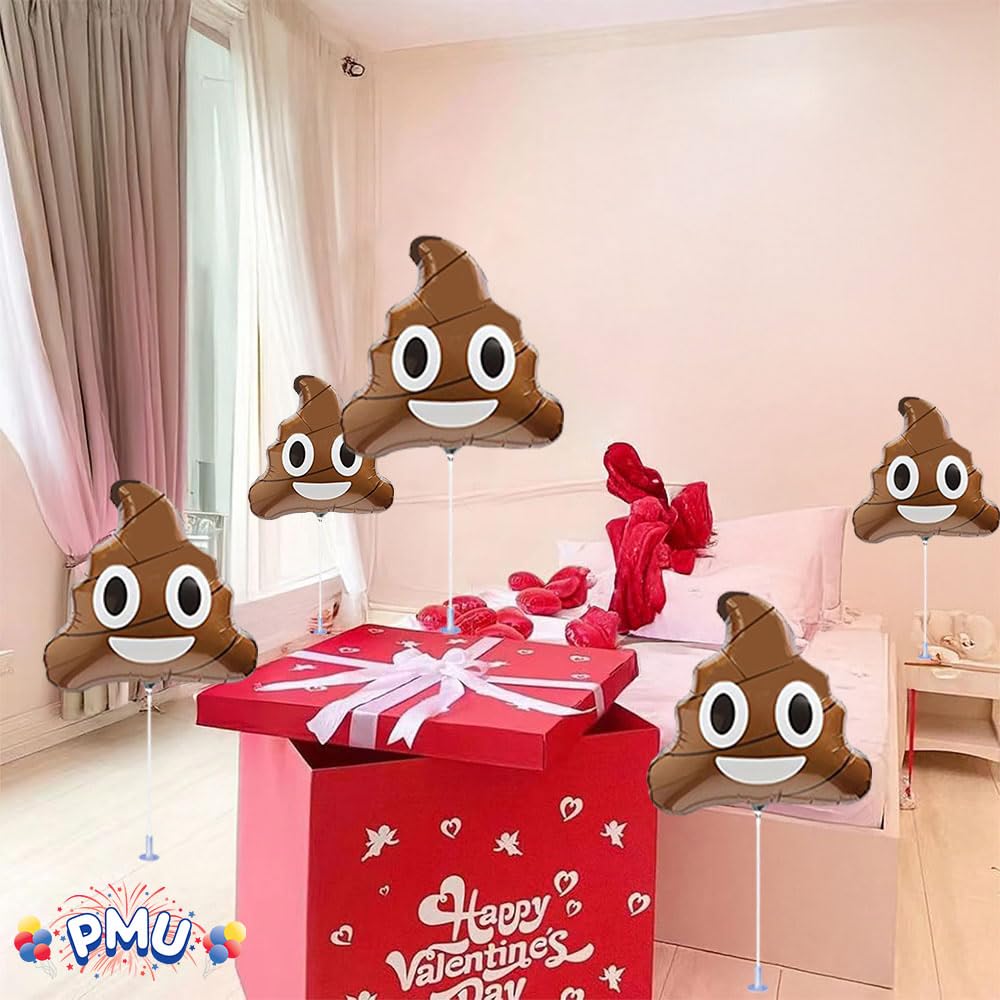 9 Inch Pre-Inflated PMU Emoji Balloon with Stick - Poop Emoji Design (1 Pack) - Perfect for Birthday Parties, Baby Showers & Funny Gifts
