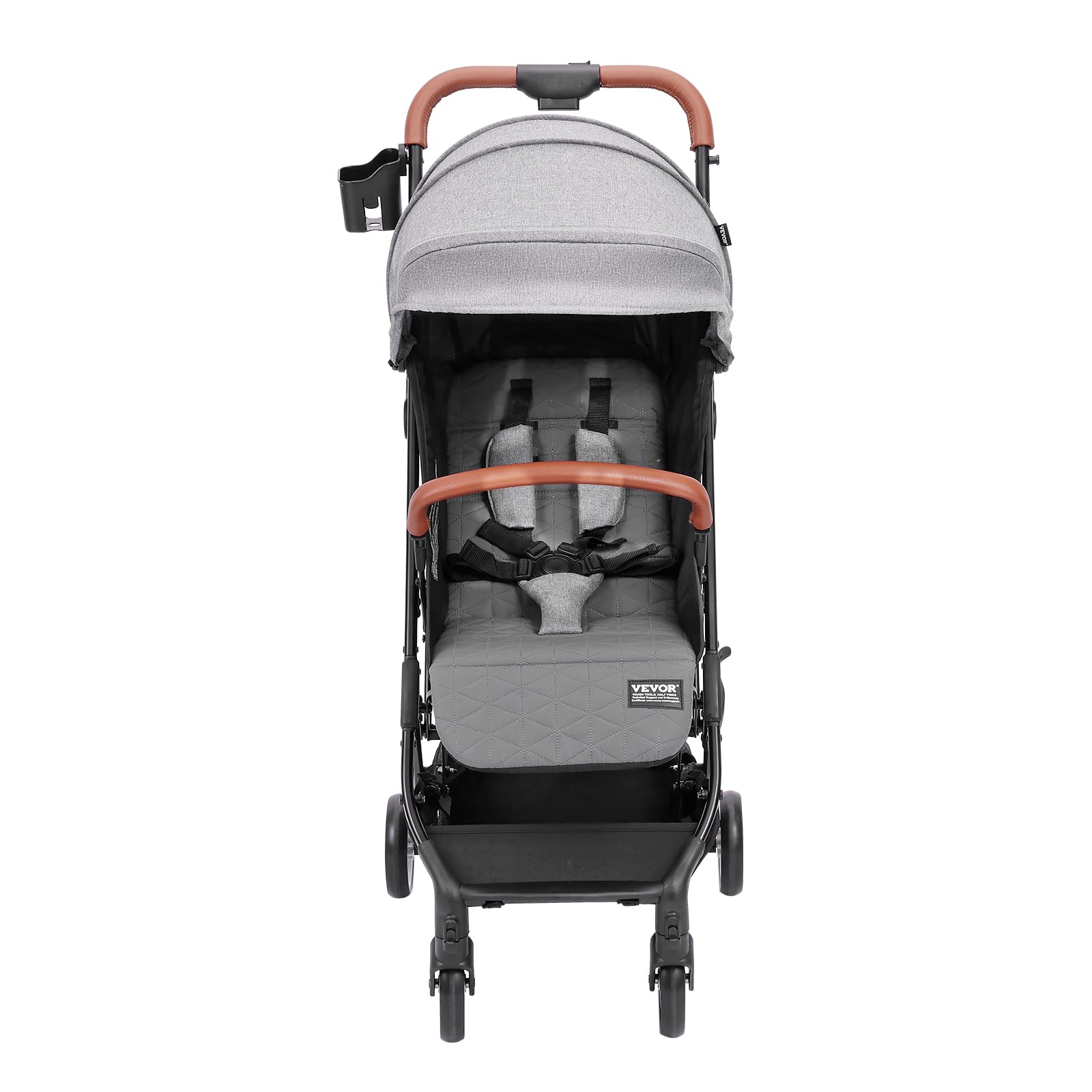 VEVOR Adjustable Baby Stroller for Newborns & Toddlers - Lightweight Travel Stroller with Reclining Backrest (95°-150°), Foldable Footrest (0°/90°), Cup Holder & Storage Bag - One-Click Folding Compact Stroller for Shopping, Travel & Daily Walks (Dark Grey)