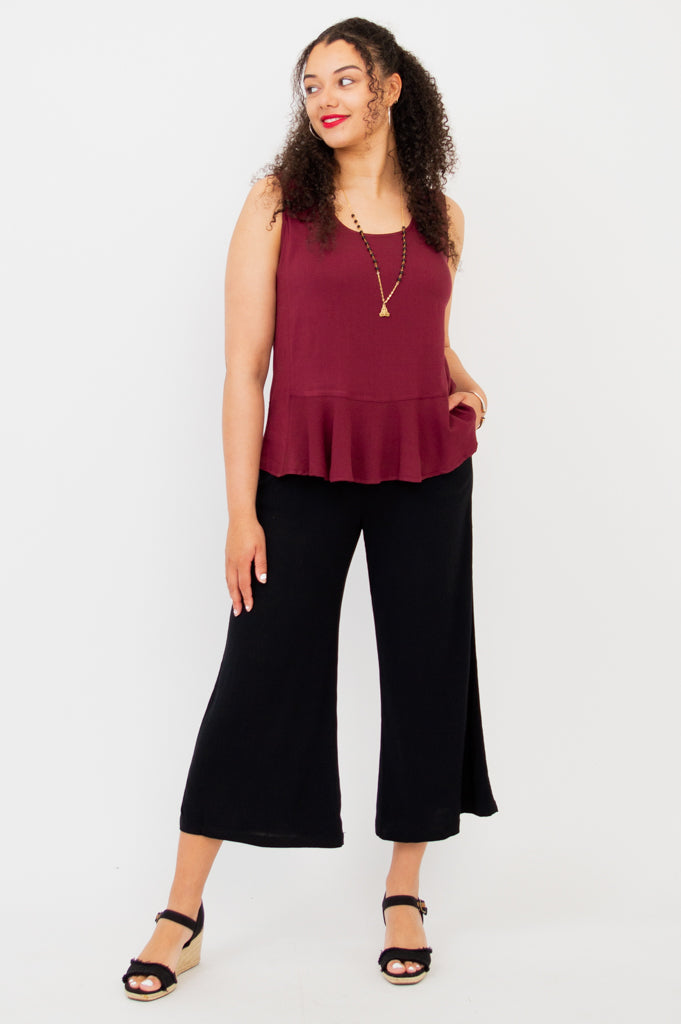 Ginny Tank Top - Burgundy Linen Bamboo Blend Women's Casual Shirt - Perfect for Summer Outfits, Beachwear & Layering