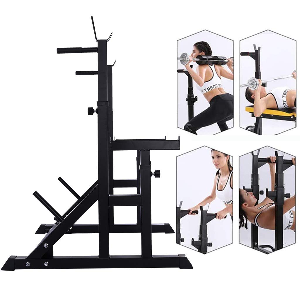 Adjustable Squat Rack Stand - Multi-Functional Barbell Rack with Dip Station, Height Adjustable Weight Lifting Rack for Home Gym, Supports 330LB for Bench Press & Strength Training - Perfect for Home Fitness & CrossFit Workouts - Fast US Shipping