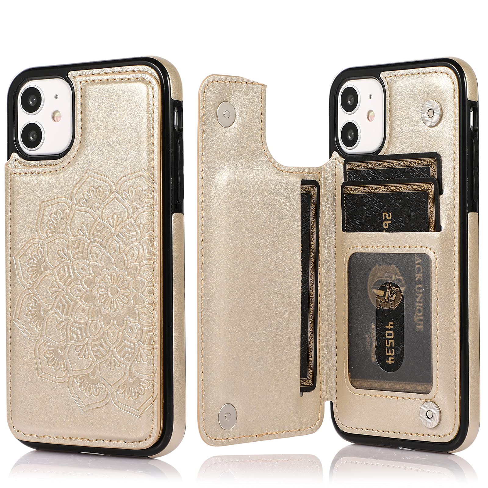 ACXLIFE iPhone 11 Case with Card Holder - Slim Leather Wallet Cover for iPhone 11 (6.1 Inch) | Gold | Protective Credit Card Slot & Purse Design | Perfect for Everyday Use, Travel & Business Meetings