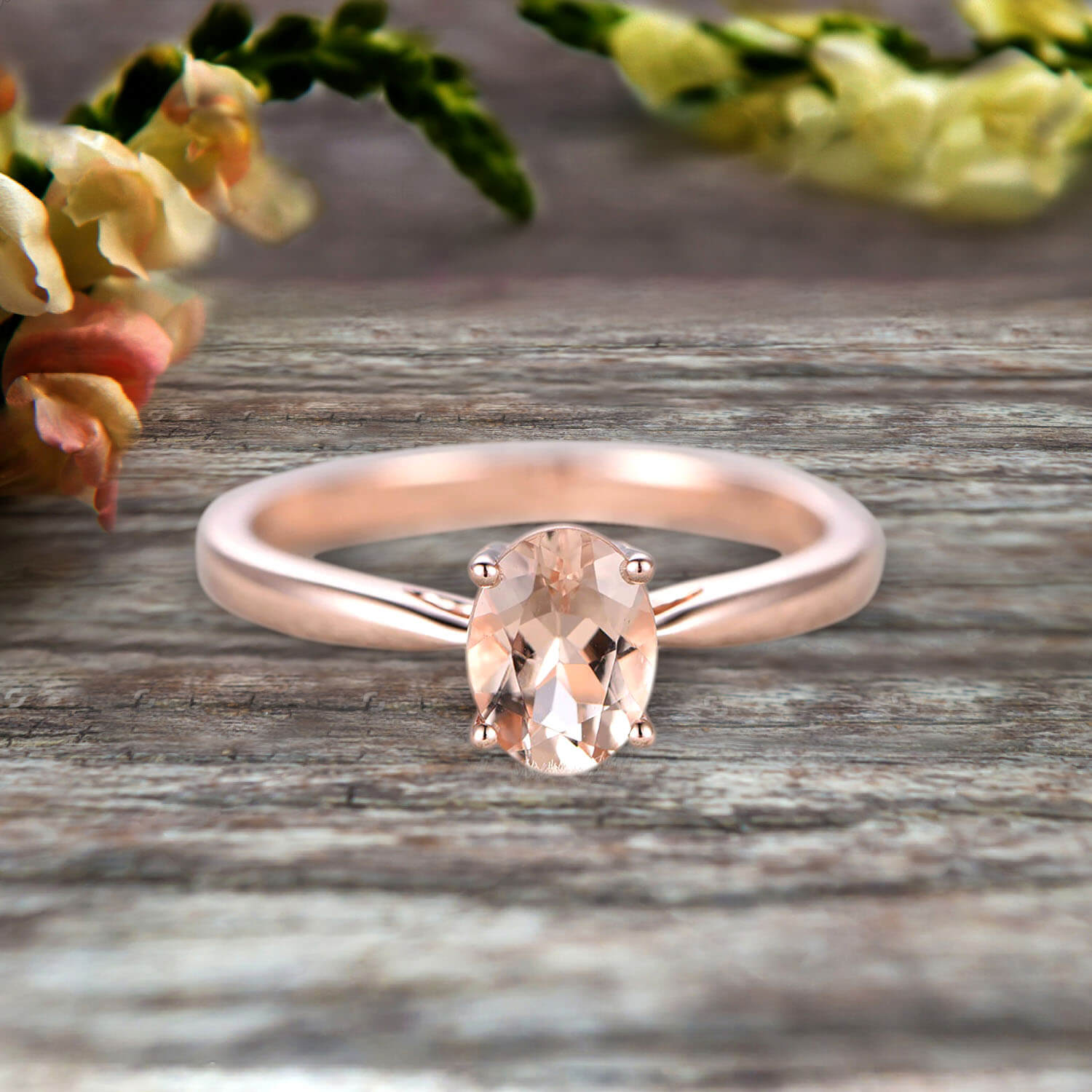1 Carat Oval Cut Morganite Solitaire Engagement Ring in 10k Rose Gold - Art Deco Style Wedding Ring, Anniversary Gift for Her - Perfect for Proposals, Bridal Jewelry & Special Occasions