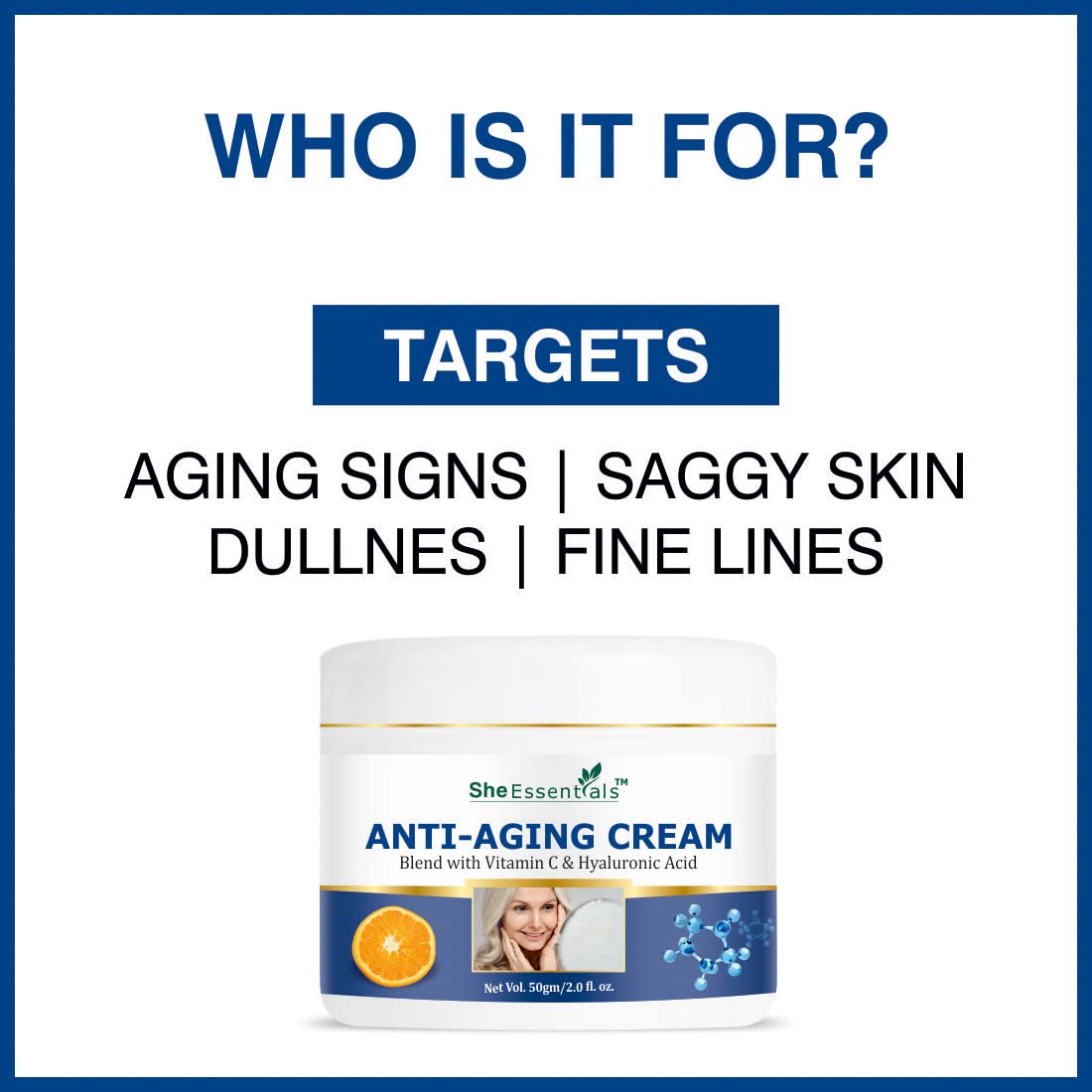 She Essentials Anti-Aging Cream - Paraben & Mineral Oil Free Day & Night Moisturizer for Women, 50g - Hydrates & Reduces Wrinkles for Youthful Skin | Perfect for Daily Skincare Routine & Travel