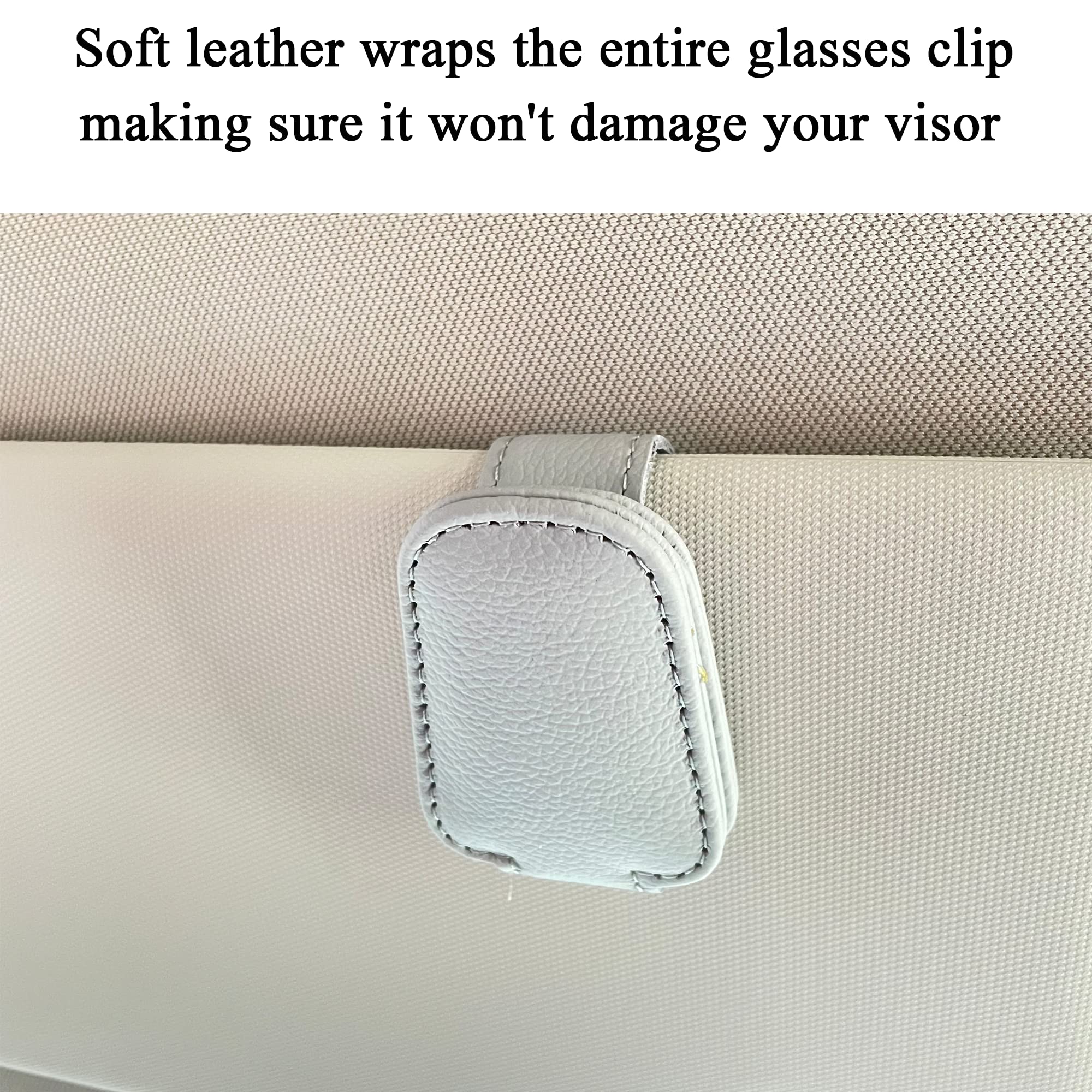 Magnetic Leather Sunglasses Holder for Car Visor - KIWEN Eyeglass Clip with Ticket & Card Holder - Car Accessories Organizer (Grey) - Perfect for Driving, Road Trips & Daily Commute