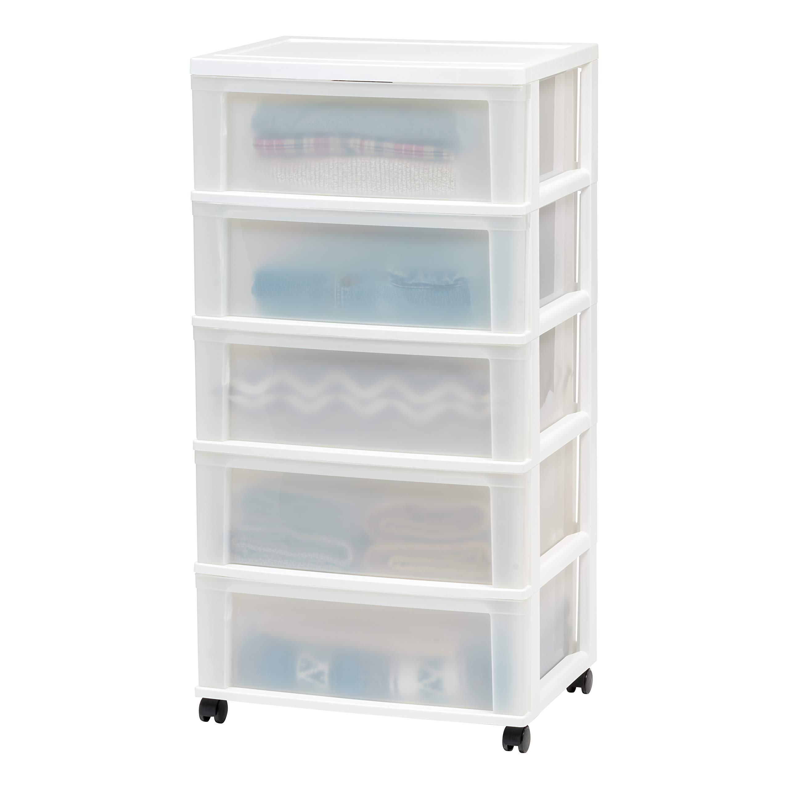 5-Drawer Rolling Storage Cart with Wheels - White/Pearl for Bedroom, Bathroom & Dorm Organization
