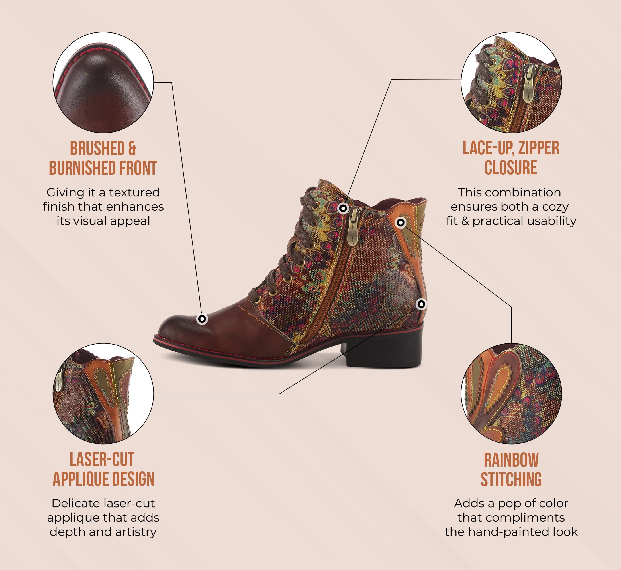 Spring Step L'Artiste Benatar Women's Western Booties - Stylish Lace-Up & Zipper Ankle Boots for Everyday Wear, Country Outfits & Fall Fashion
