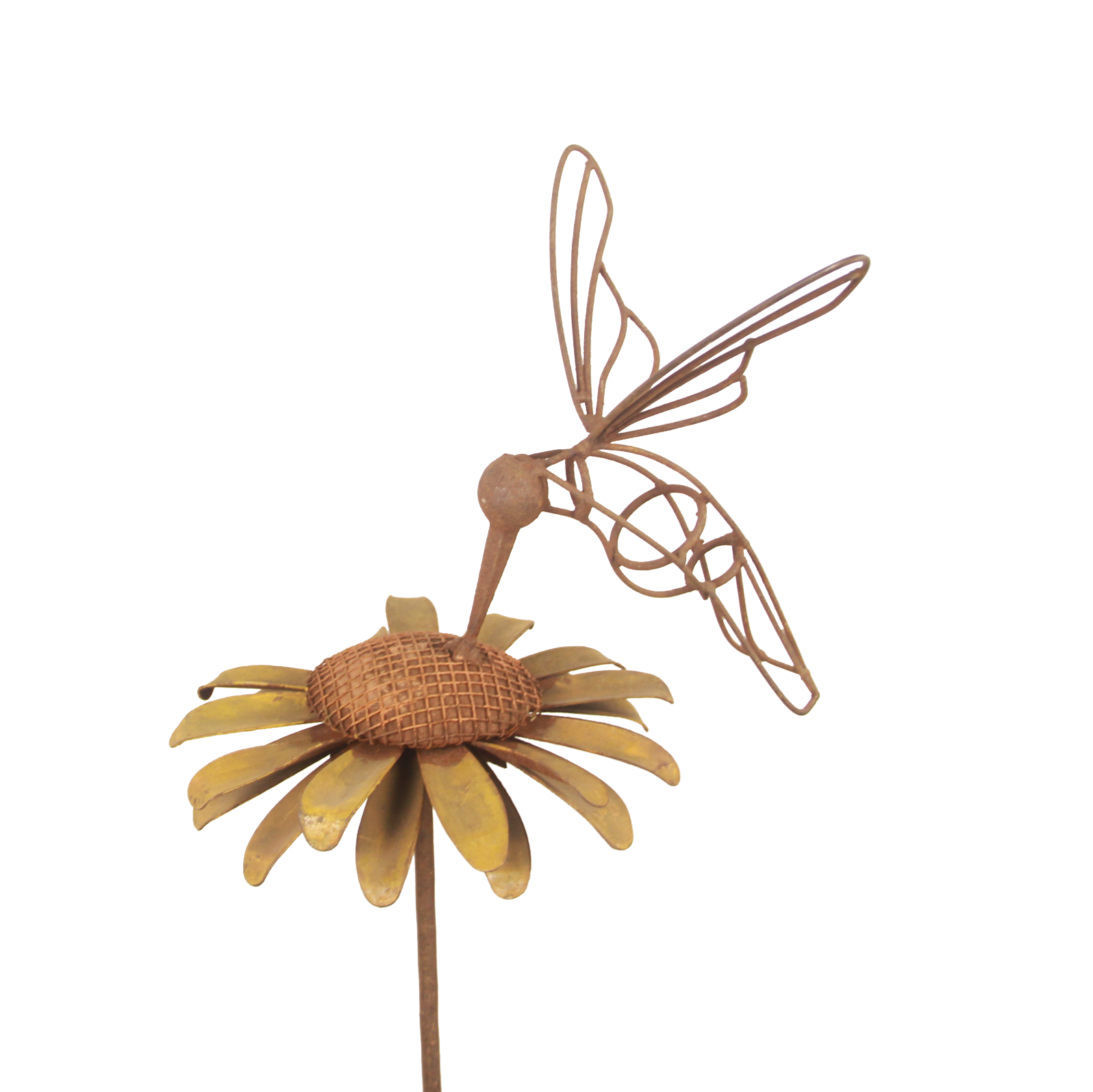 W3413 Daisy and Hummingbird Metal Garden Stake - Decorative Outdoor Flower Plant Stake for Yard, Patio, Lawn Decor - Perfect for Spring Gardening and Backyard Landscaping
