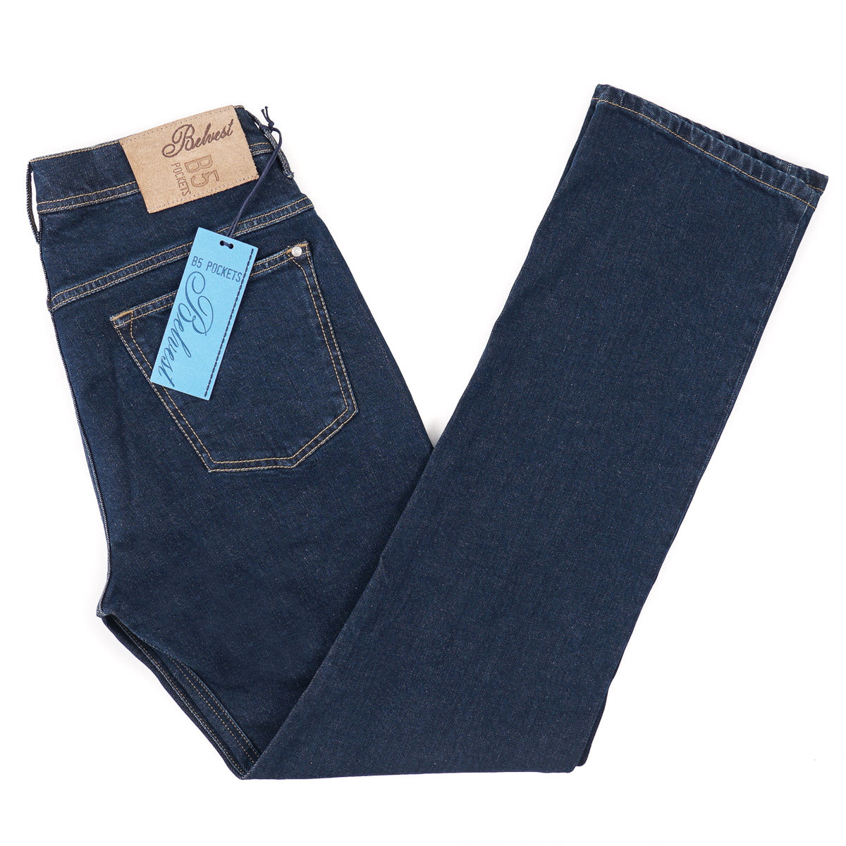 Belvest Classic Straight Fit Denim Jeans for Men - Comfortable & Durable Stretch Denim Pants - Perfect for Casual Wear, Office & Everyday Outfits