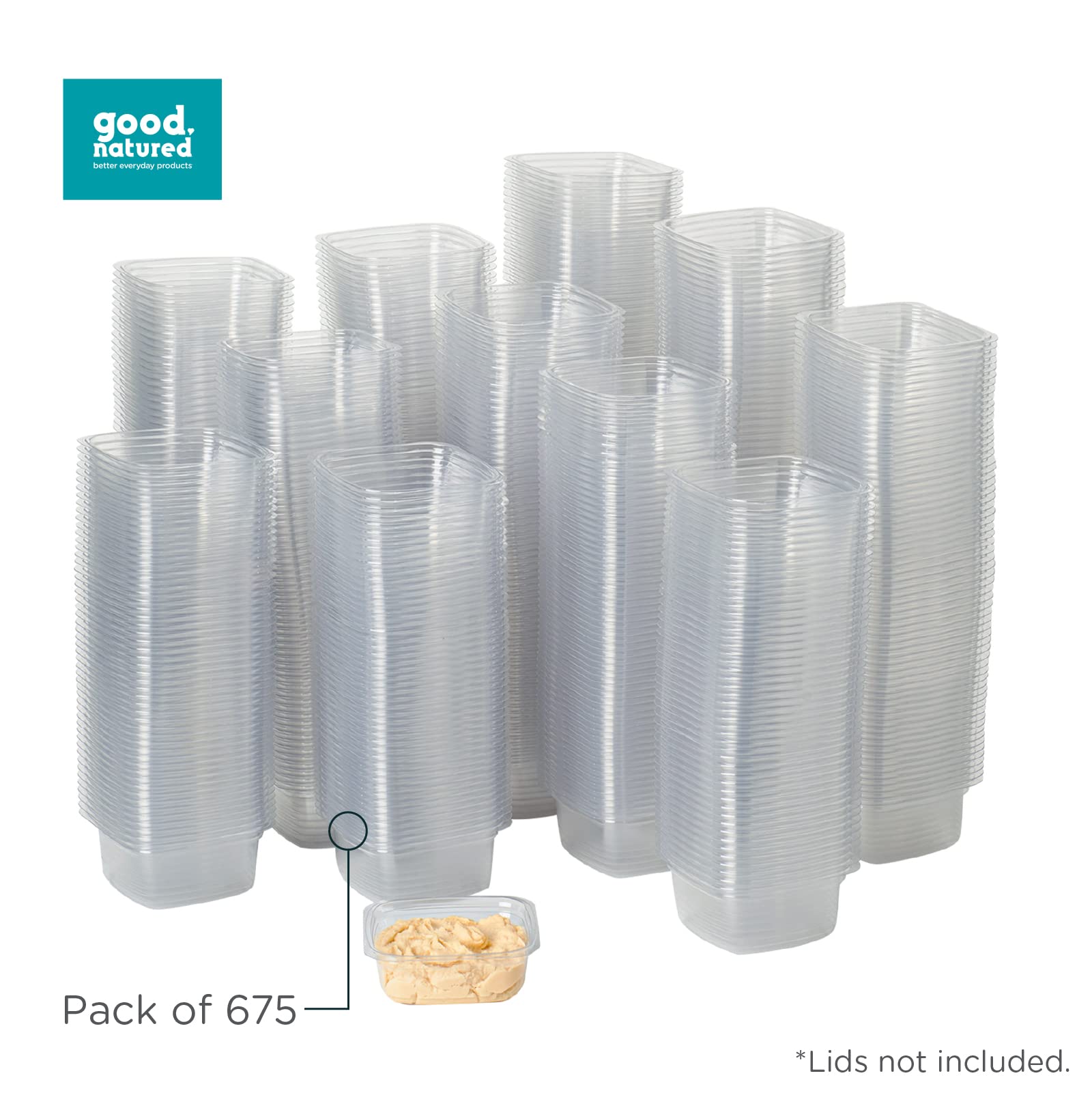Good Natured 8 oz. Deli Containers (Pack of 675) - 99% Plant-Based, BPA-Free Clear Food Storage Containers - Stackable Square Containers for Meal Prep, Leftovers & Restaurant Use - Eco-Friendly Food Packaging