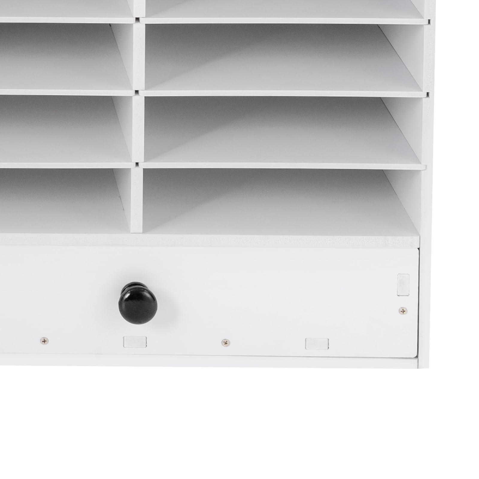 32-Compartment Desktop Literature Organizer with 2 Drawers - Mail Sorter, File Cabinet & Paper Storage System for Office, School & Home - Perfect for Organizing Documents, Letters & Office Supplies (White)