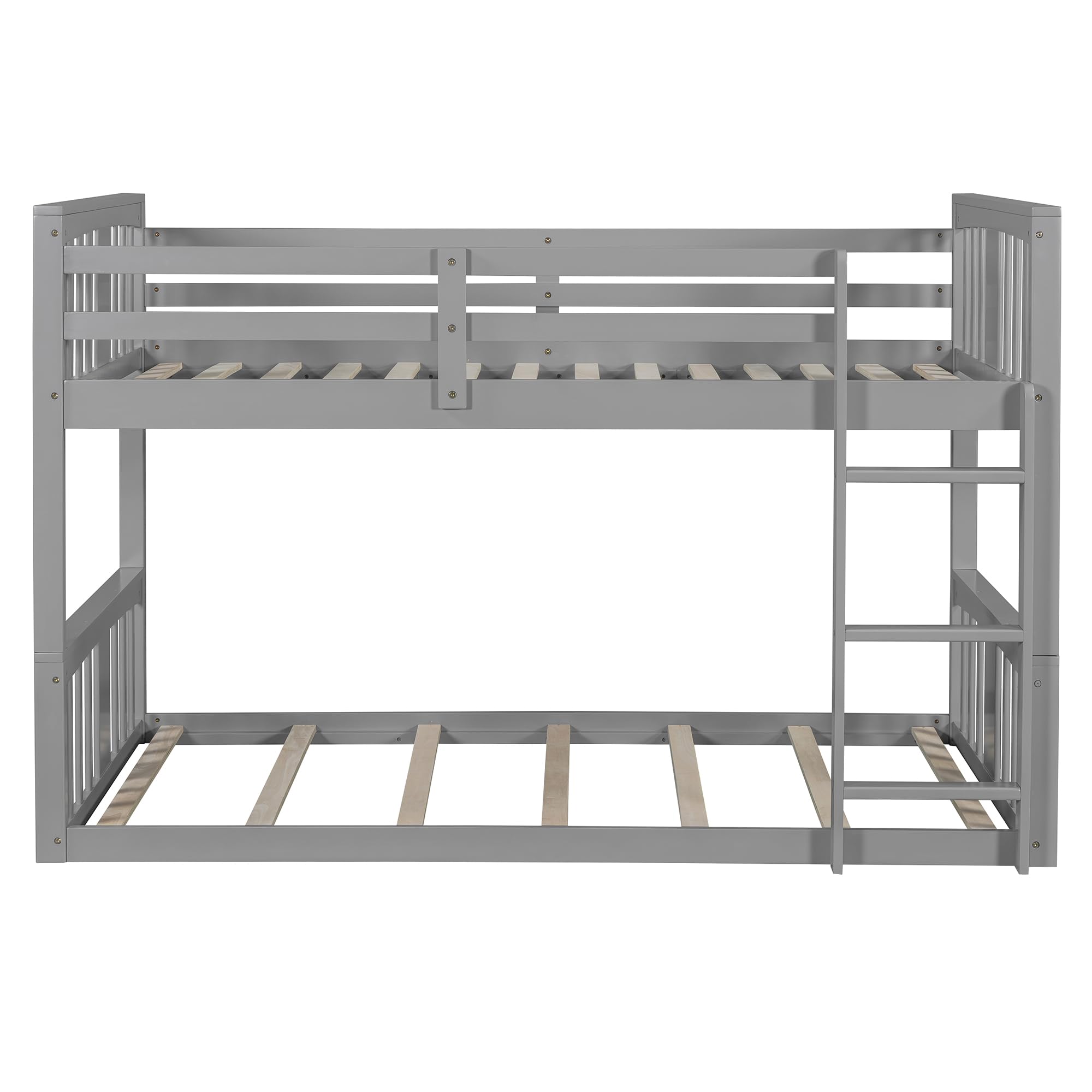 Twin Over Twin Floor Bunk Bed with Ladder - Sturdy Metal Frame Twin Size Bunk Bed for Kids & Teens - No Box Spring Needed - Perfect for Small Bedrooms, Dorms & Guest Rooms