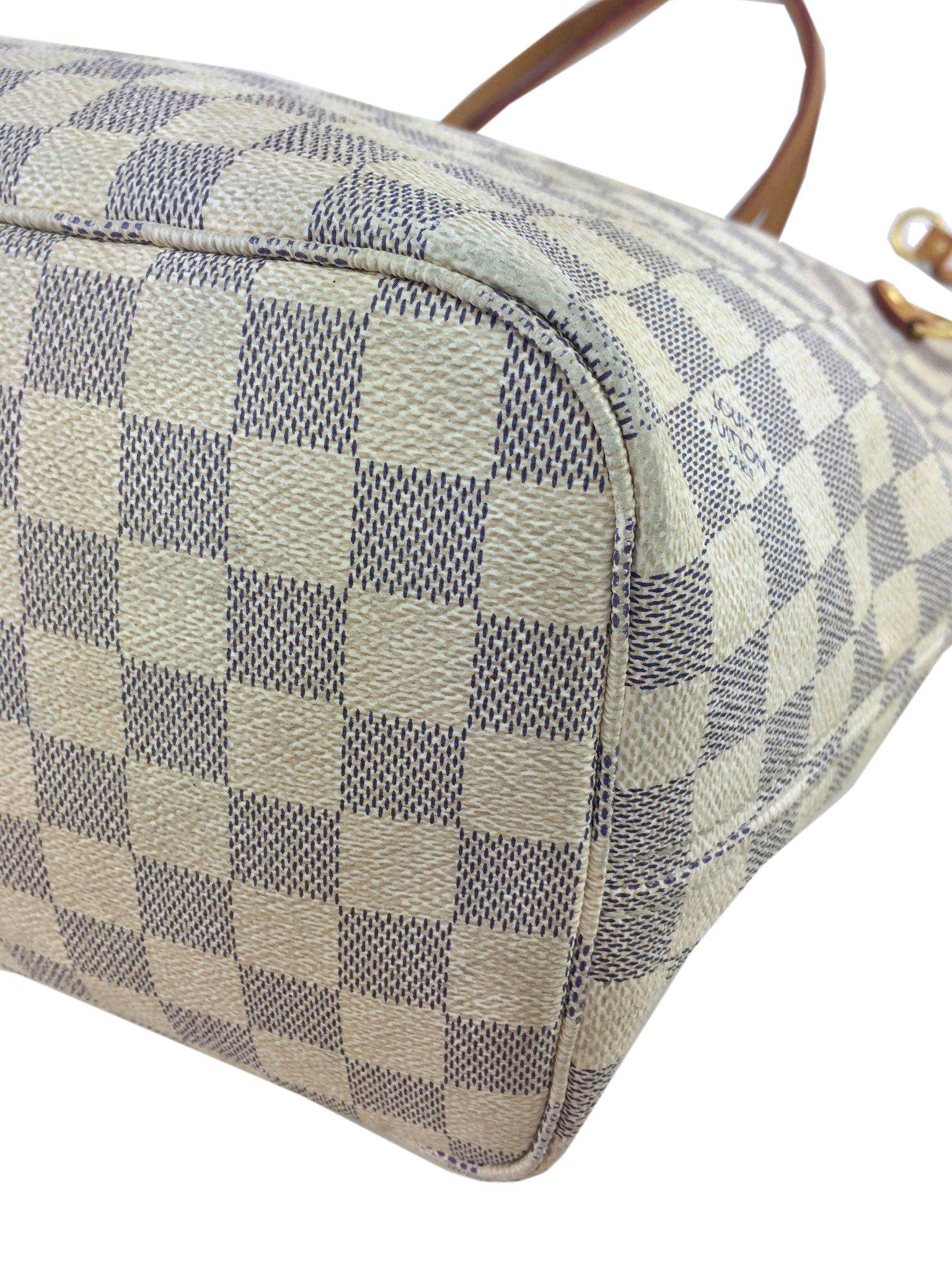 Authentic Louis Vuitton Damier Azur Neverfull MM Tote Bag - Lightweight Canvas Shoulder Bag for Women, Perfect for Work, Travel & Everyday Use
