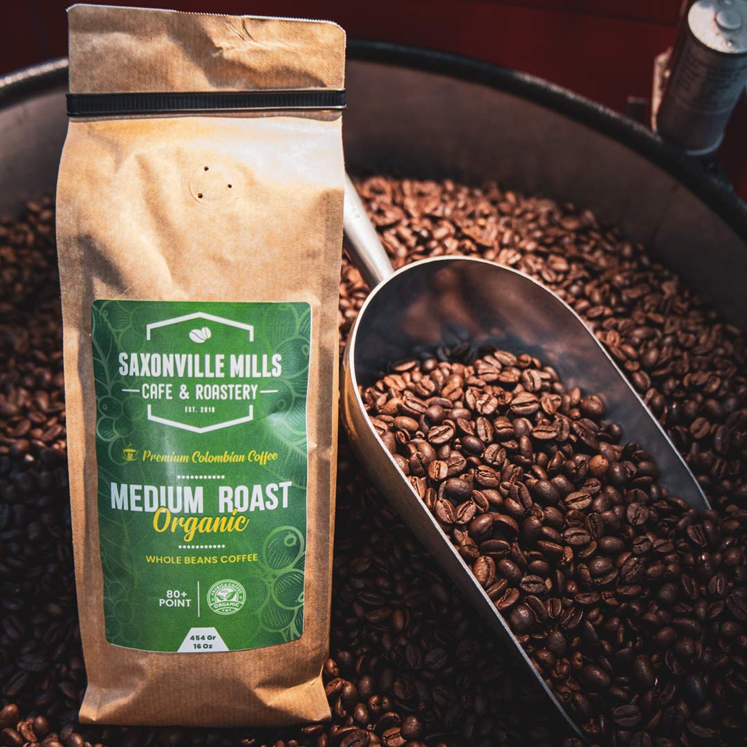 Organic Medium Roast Whole Bean Coffee - 100% Arabica Colombian Coffee, Fresh Roasted (5 LB) | Perfect for Home Brewing, Office Use & Gifts | Saxonville Mills Premium Coffee