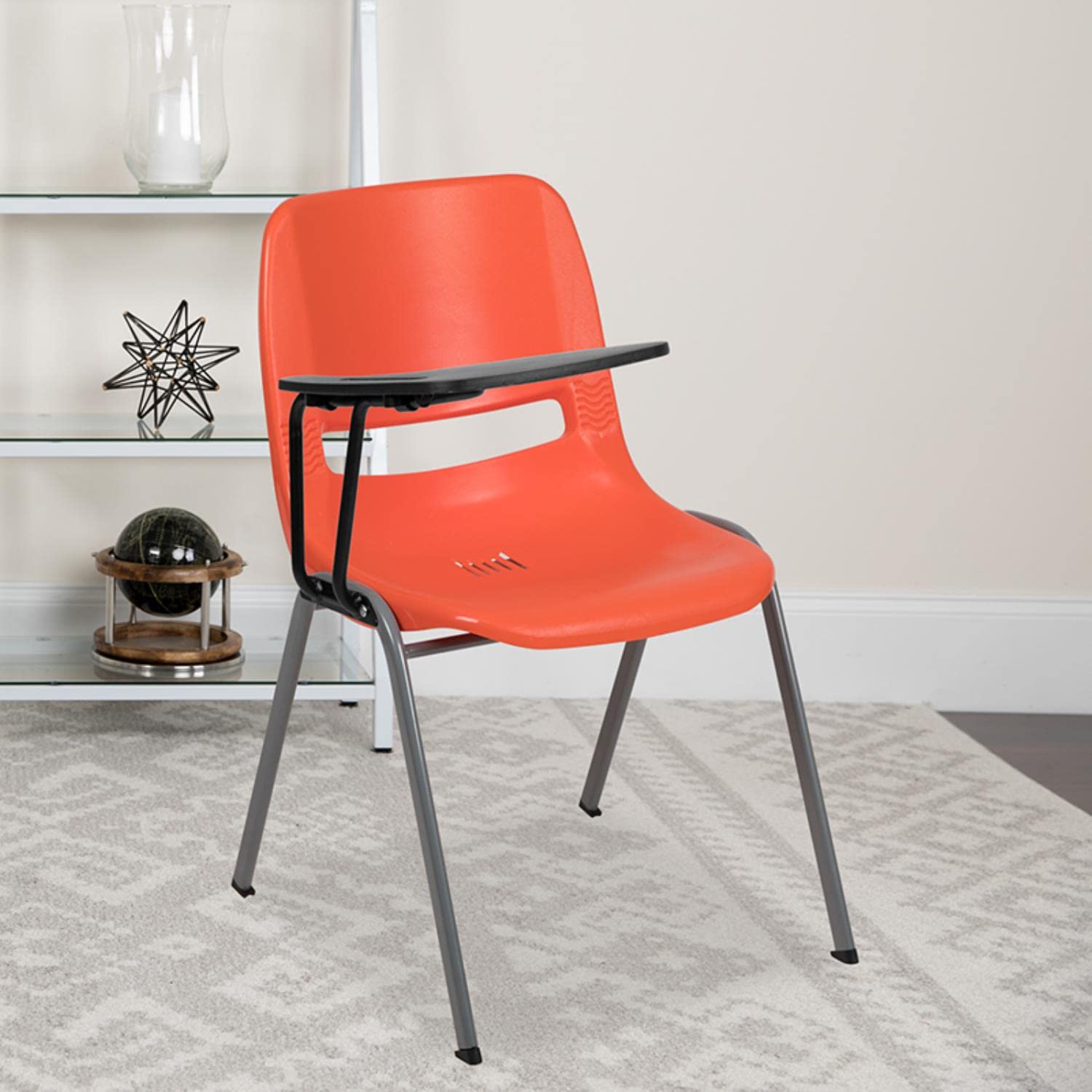 Flash Furniture HERCULES Orange Ergonomic Shell Chair with Right Handed Flip-Up Tablet Arm - Comfortable Office & Gaming Chair for Home & Workspace