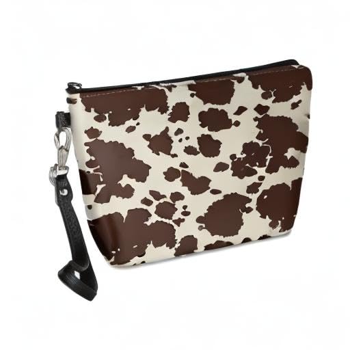 **Horseset Brown Cow Print Makeup Bag – Waterproof Travel Cosmetic Pouch & Toiletry Organizer for Women | Perfect for Gym, Vacation & Daily Use**