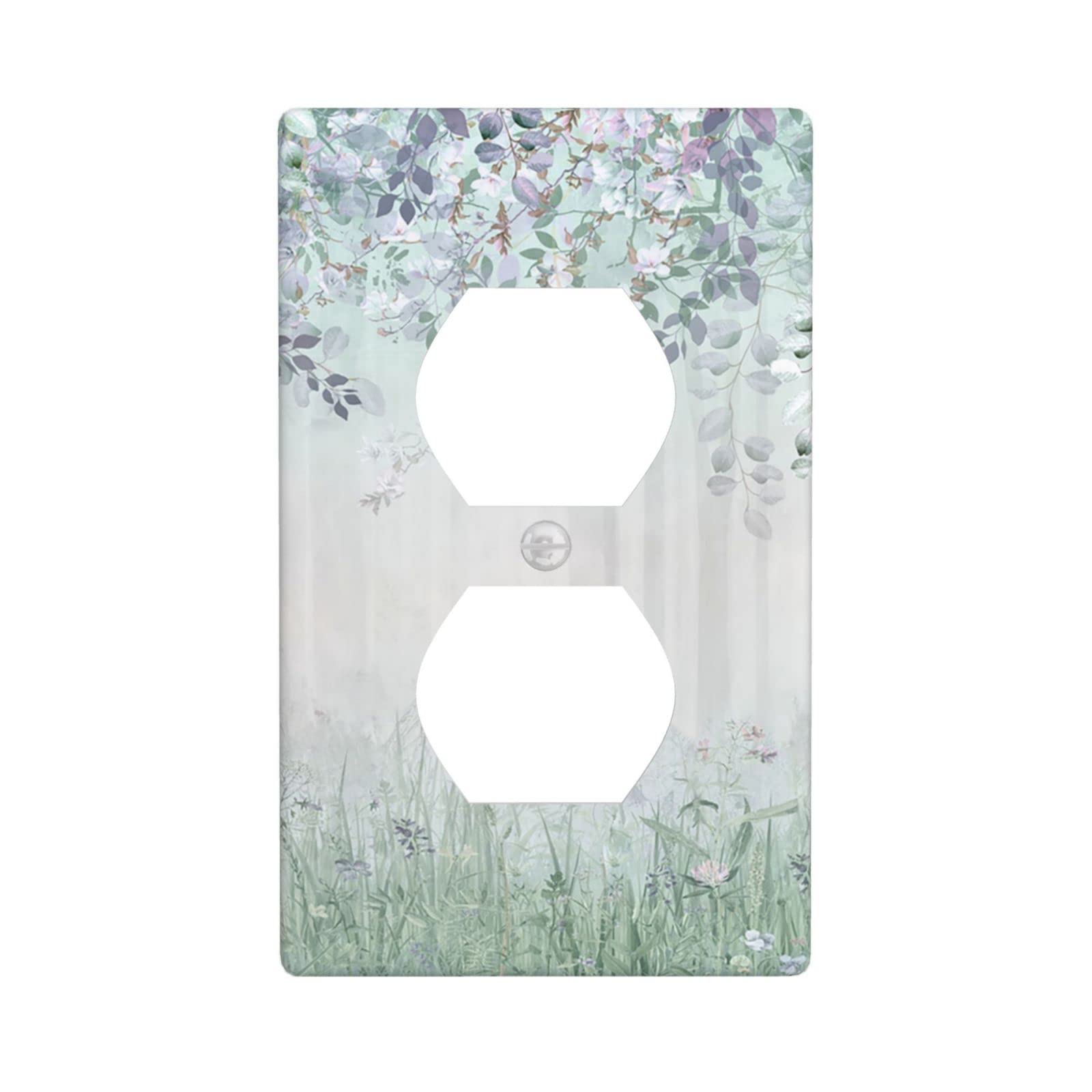 Green Leaves Floral Light Switch Cover - Decorative Plastic Wall Plates for Electrical Outlets - Kids Bedroom & Bathroom Decor - Perfect for Nursery, Home, and Office Decorations
