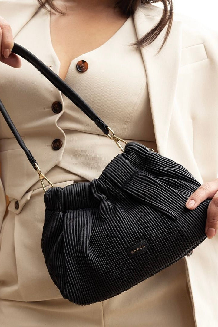 Alexis Pleated Shoulder Bag for Women - Elegant Black Crossbody Purse for Work, Travel & Everyday Use