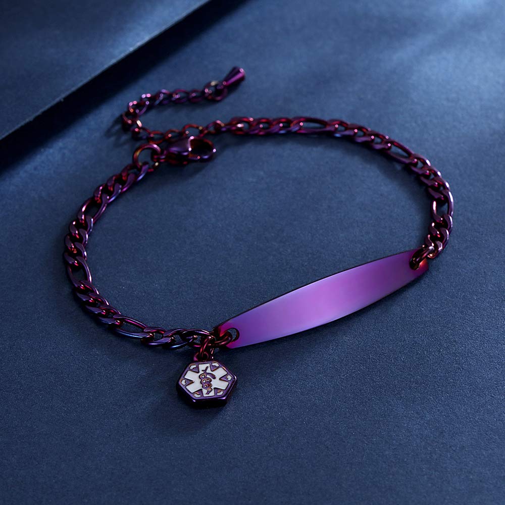 Adjustable Medical Alert Bracelets for Women 6.5-8 Inch - Fashionable Small Figaro Style Engraved ID Bracelet - Perfect for Emergency Medical Identification & Daily Wear