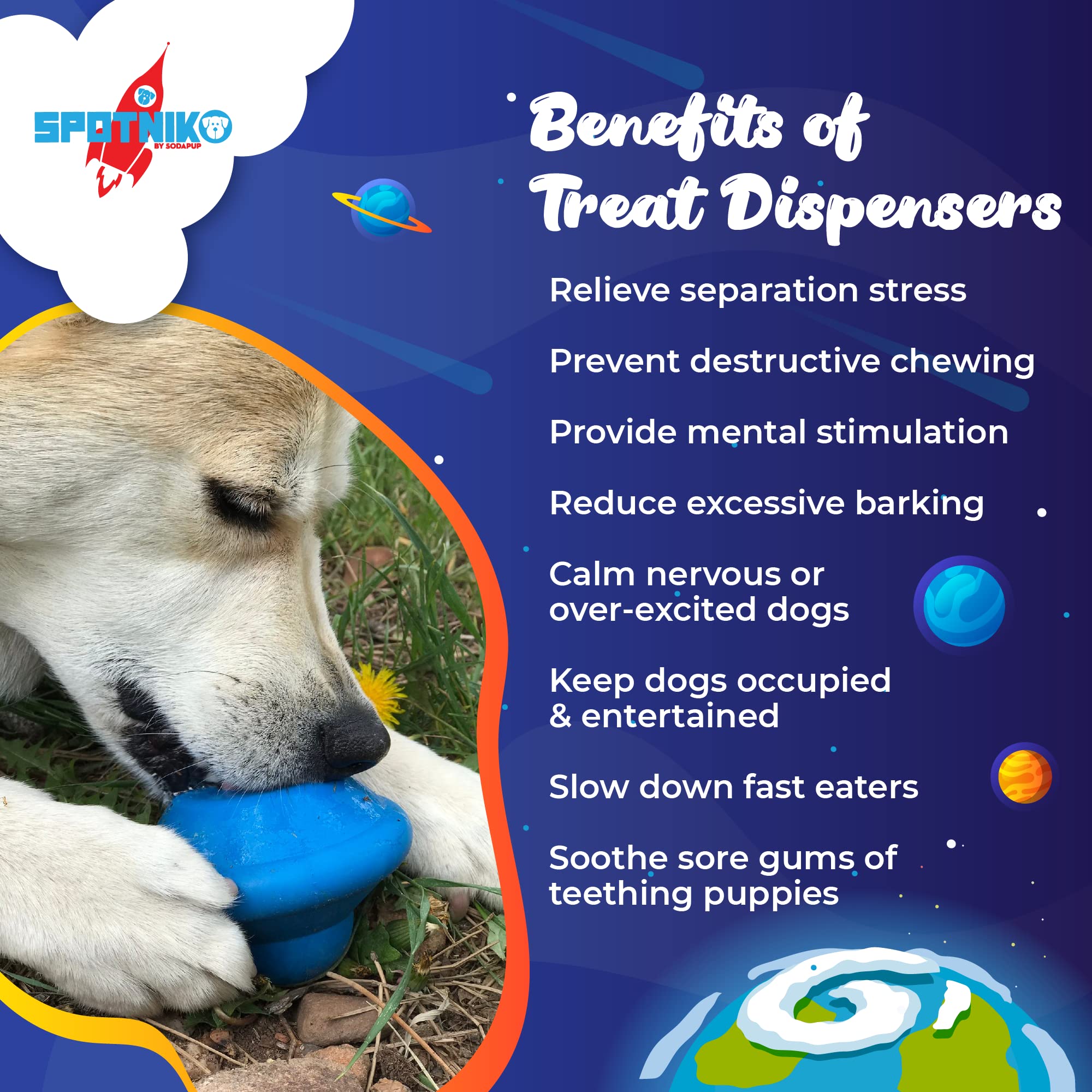 SodaPup Spotnik Flying Saucer - Durable Dog Treat Dispenser & Chew Toy | Non-Toxic Natural Rubber | Made in USA | Mental Stimulation & Anxiety Relief for Dogs | Perfect for Training, Playtime & Teething Puppies