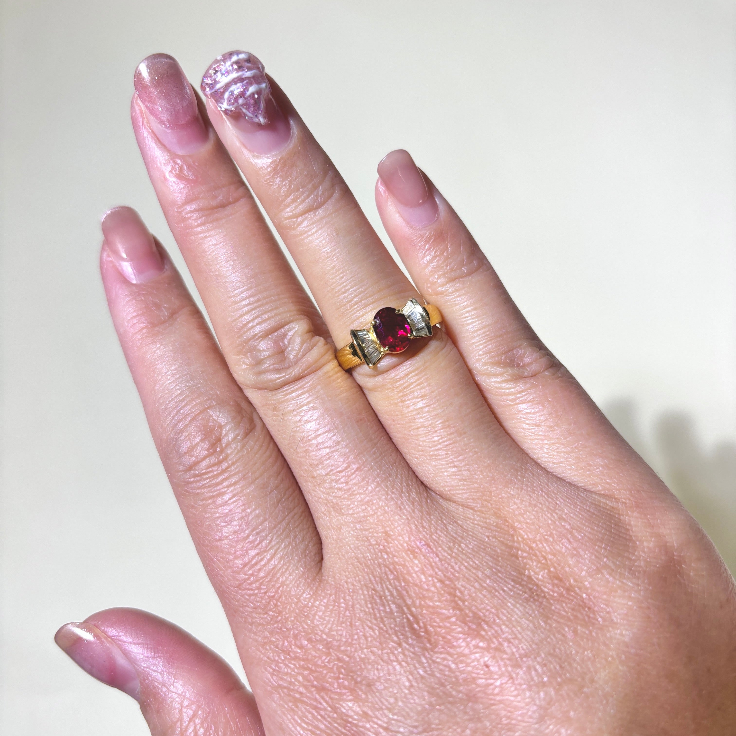 18K Yellow Gold Ruby and Diamond Ring - 0.81ct Ruby & 0.33ctw Diamonds - Size 5 - Elegant Engagement, Wedding, Anniversary Gift for Her