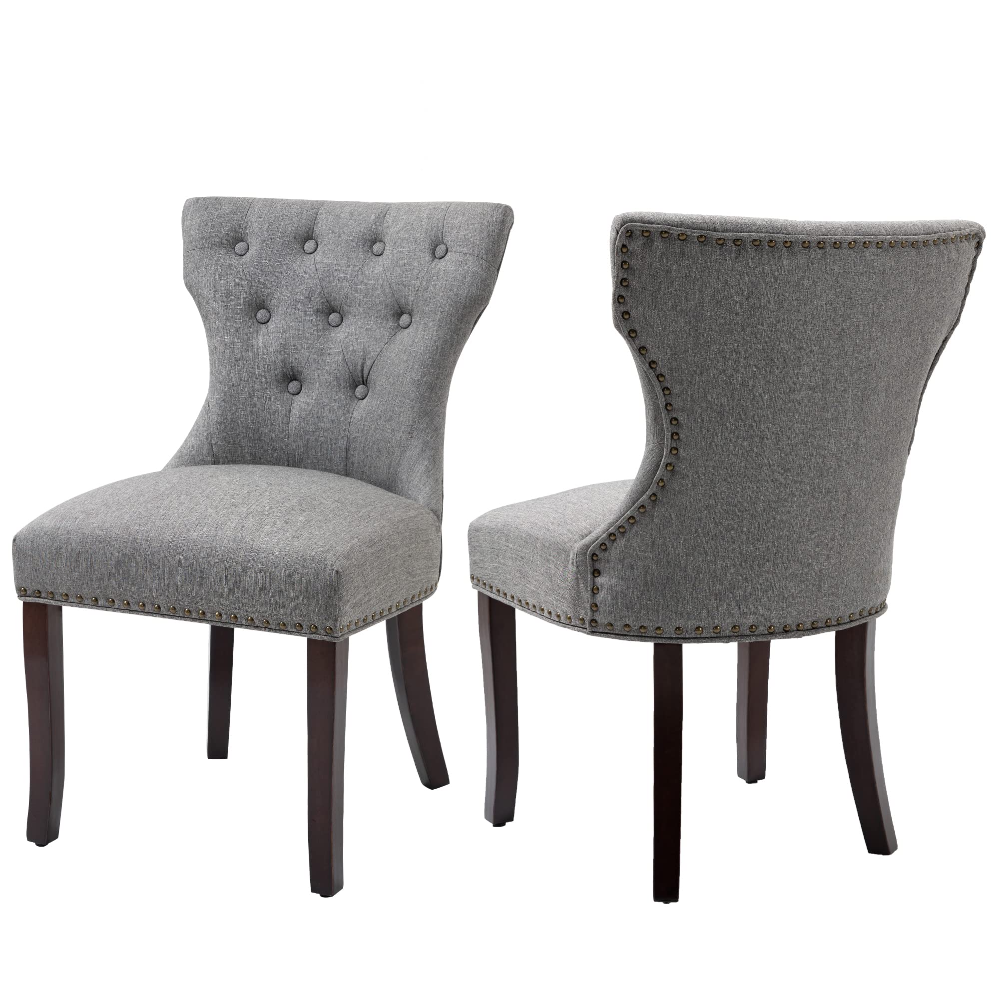DAGONHIL Set of 2 Gray Upholstered Fabric Dining Chairs - Tufted Solid Wood Accent Chairs with Nail Head Trim for Dining Room, Living Room & Home Decor | Comfortable Seating for Family Gatherings & Dinner Parties