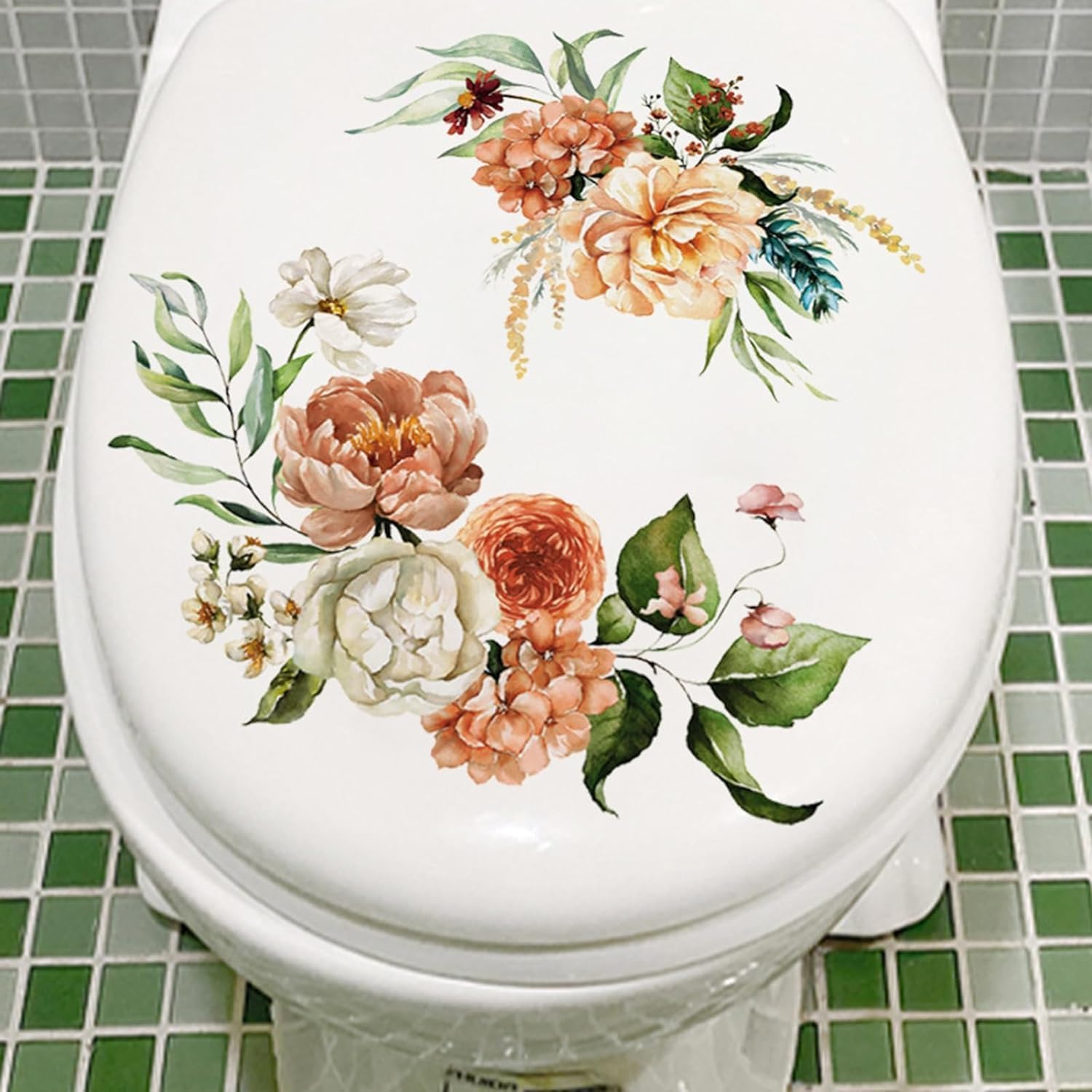 Waterproof Self-Adhesive Toilet Stickers - Floral Bathroom Decor Stickers for Toilet Seat & Tank Cover - Home Bathroom Accessories (Perfect for Home, Apartment, and RV Bathroom Decoration)
