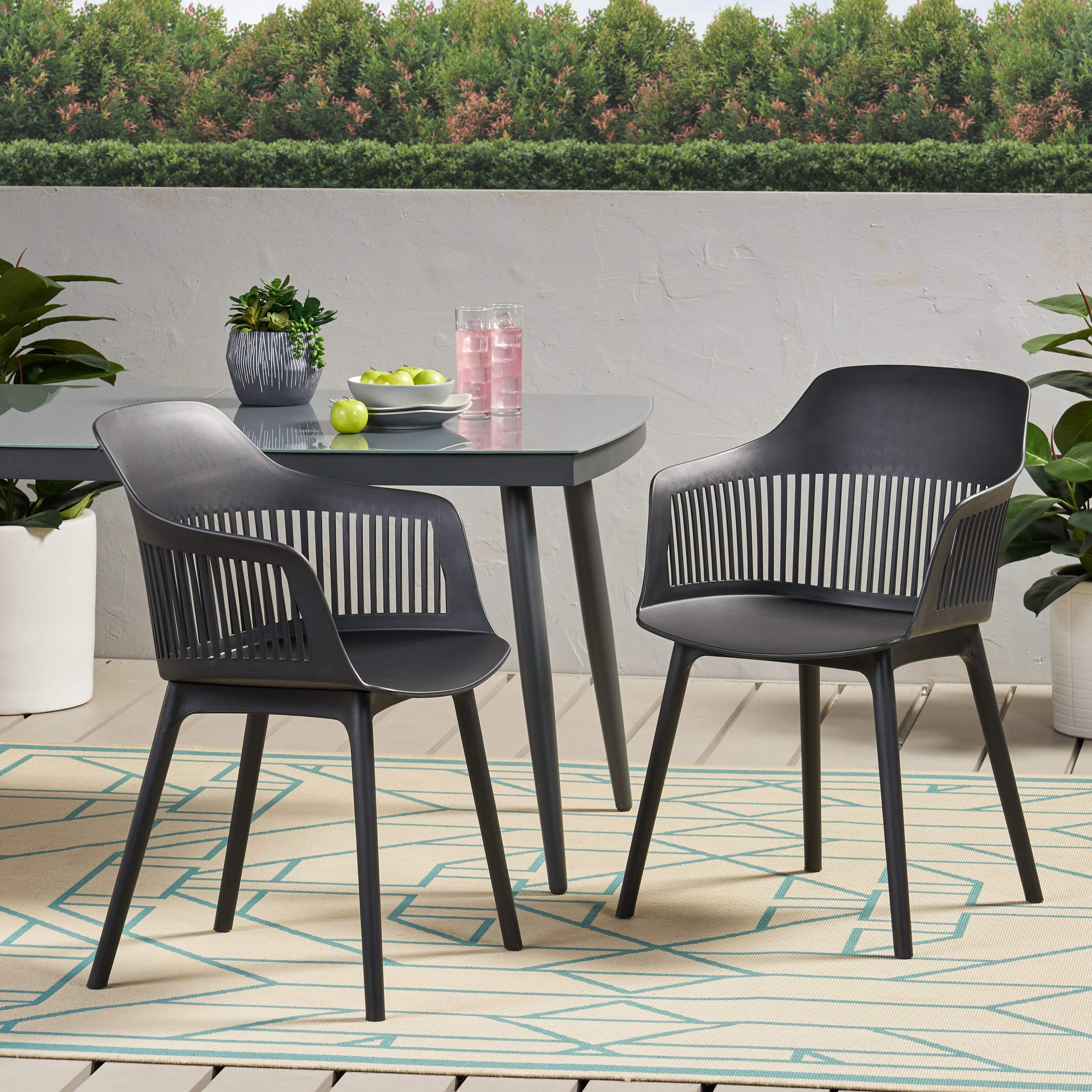 Christopher Knight Home Ladonna Outdoor Dining Chairs (Set of 2) - Black Polypropylene Patio Furniture for Garden, Poolside, and Backyard Dining
