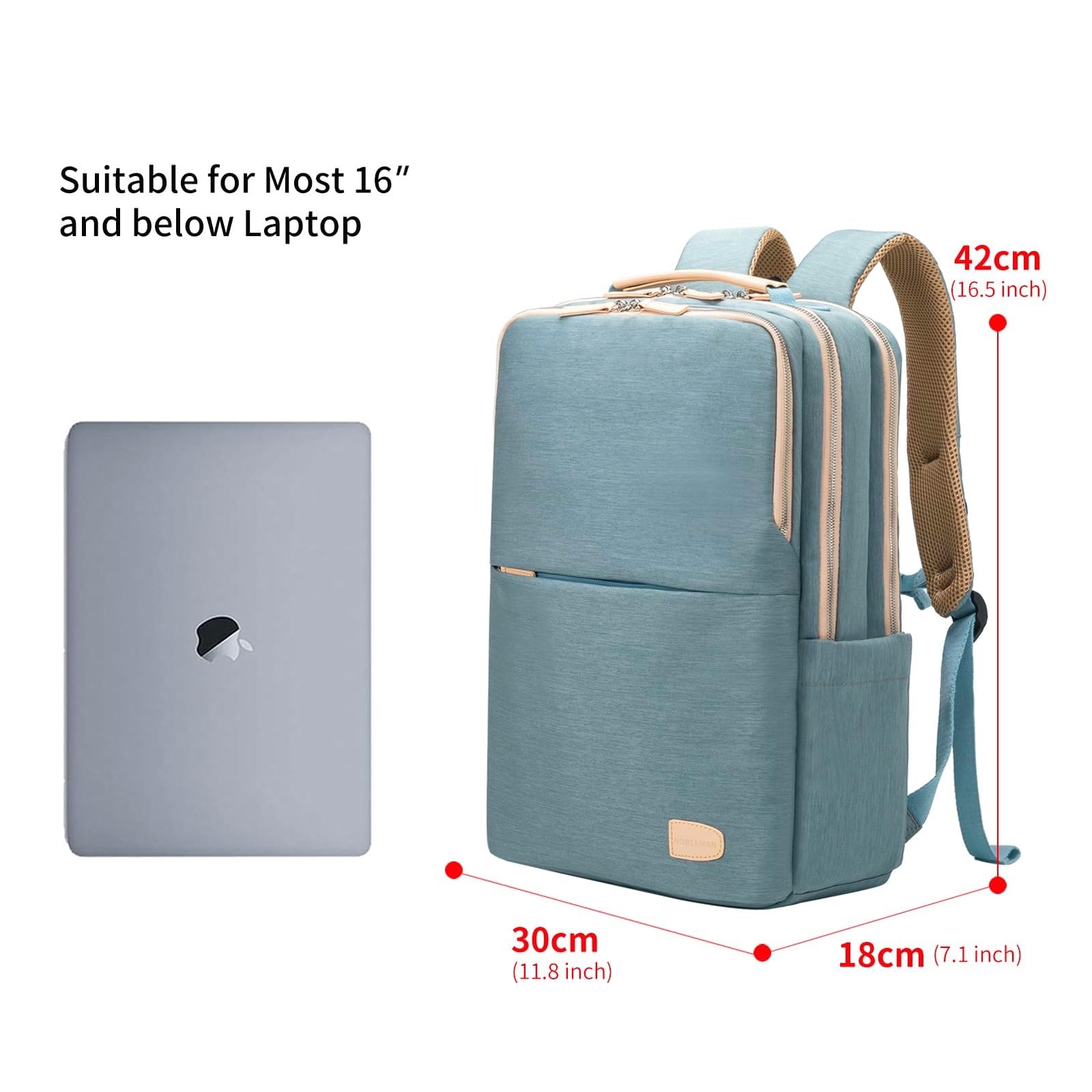Nobleman Women's Laptop Backpack - Professional 16 Inch Business Backpack for Office & Travel, Lightweight Water-Resistant Work Bag with USB Charging Port, Fits Most Airlines Carry-On Requirements - Perfect for Commuting, Business Trips & College (Aqua)